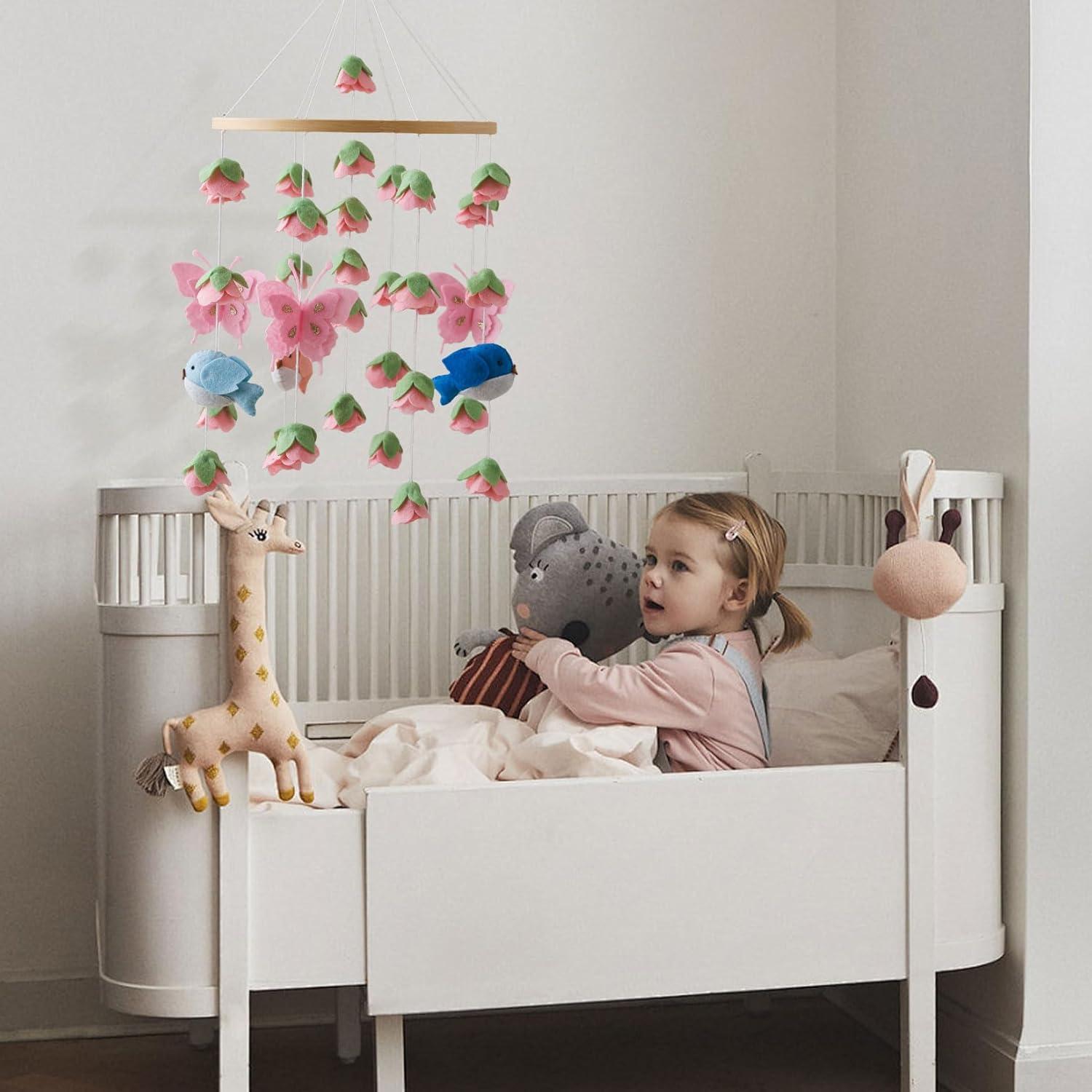 Móvil para Cuna Numhaw de Fieltro Rosa Musical 28.4x23.1cm