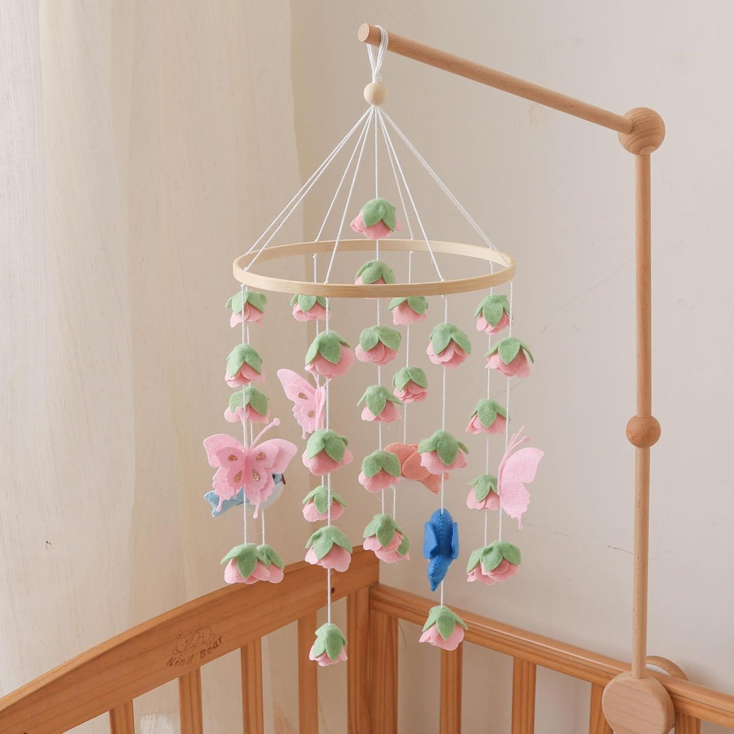 Móvil para Cuna Numhaw de Fieltro Rosa Musical 28.4x23.1cm