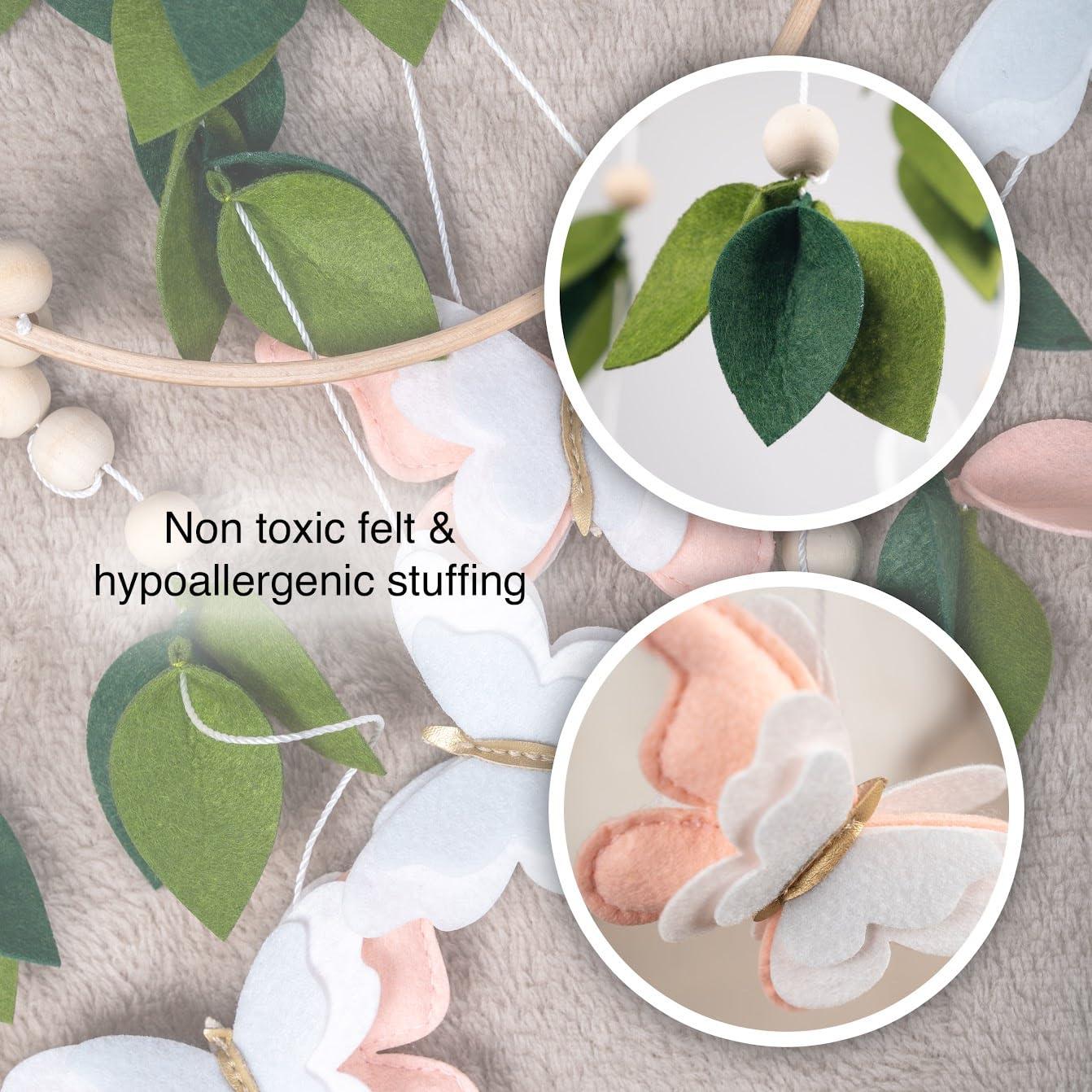 Móvil de Cuna de Mariposa Rosa - Fieltro Hipoalergénico 25.4cm