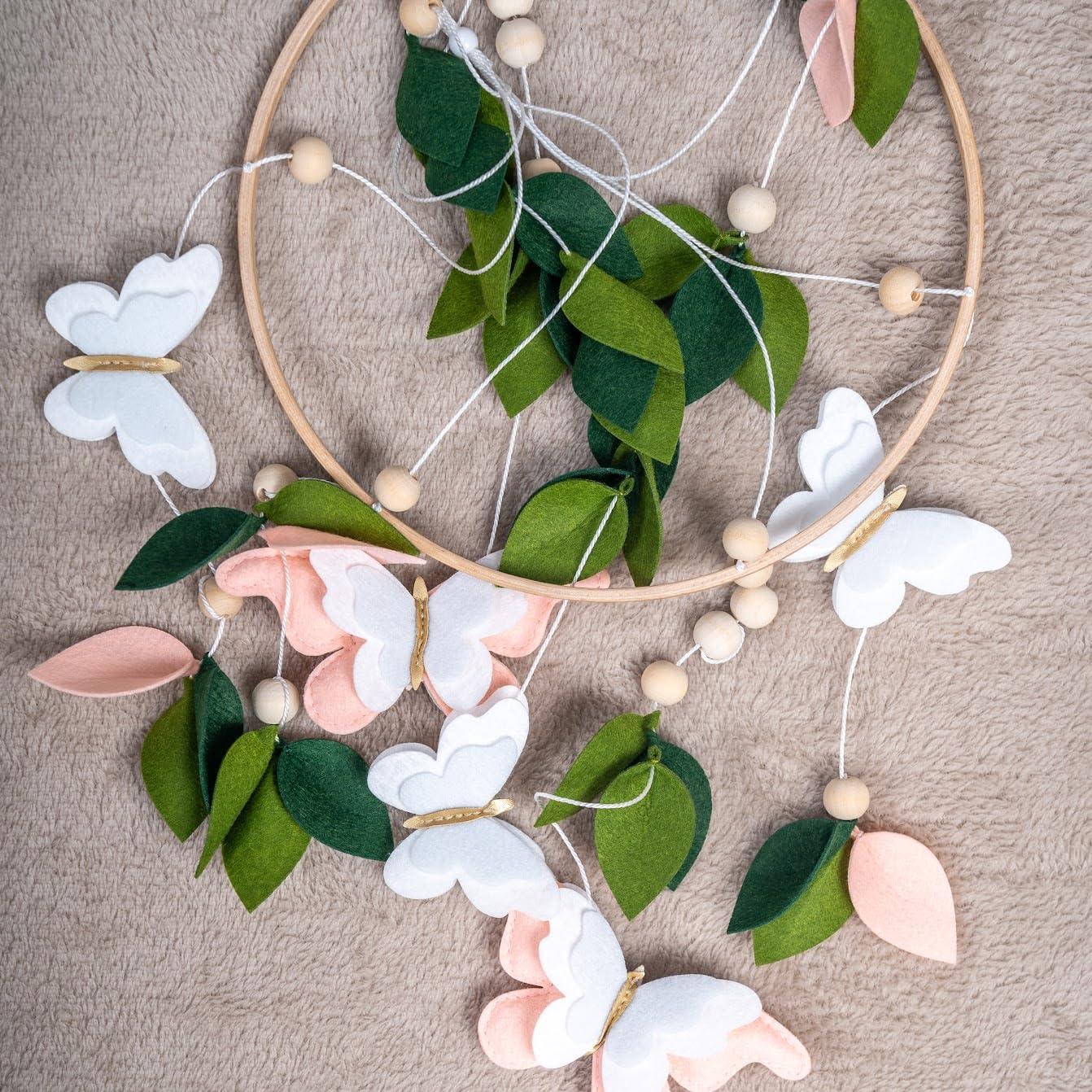 Móvil de Cuna de Mariposa Rosa - Fieltro Hipoalergénico 25.4cm