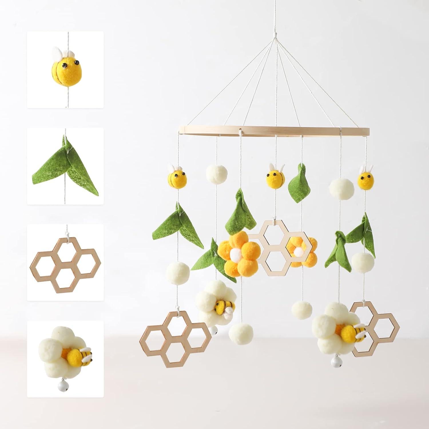 Móvil de Cuna de Bebé Campana de Viento Abeja Hecho a Mano