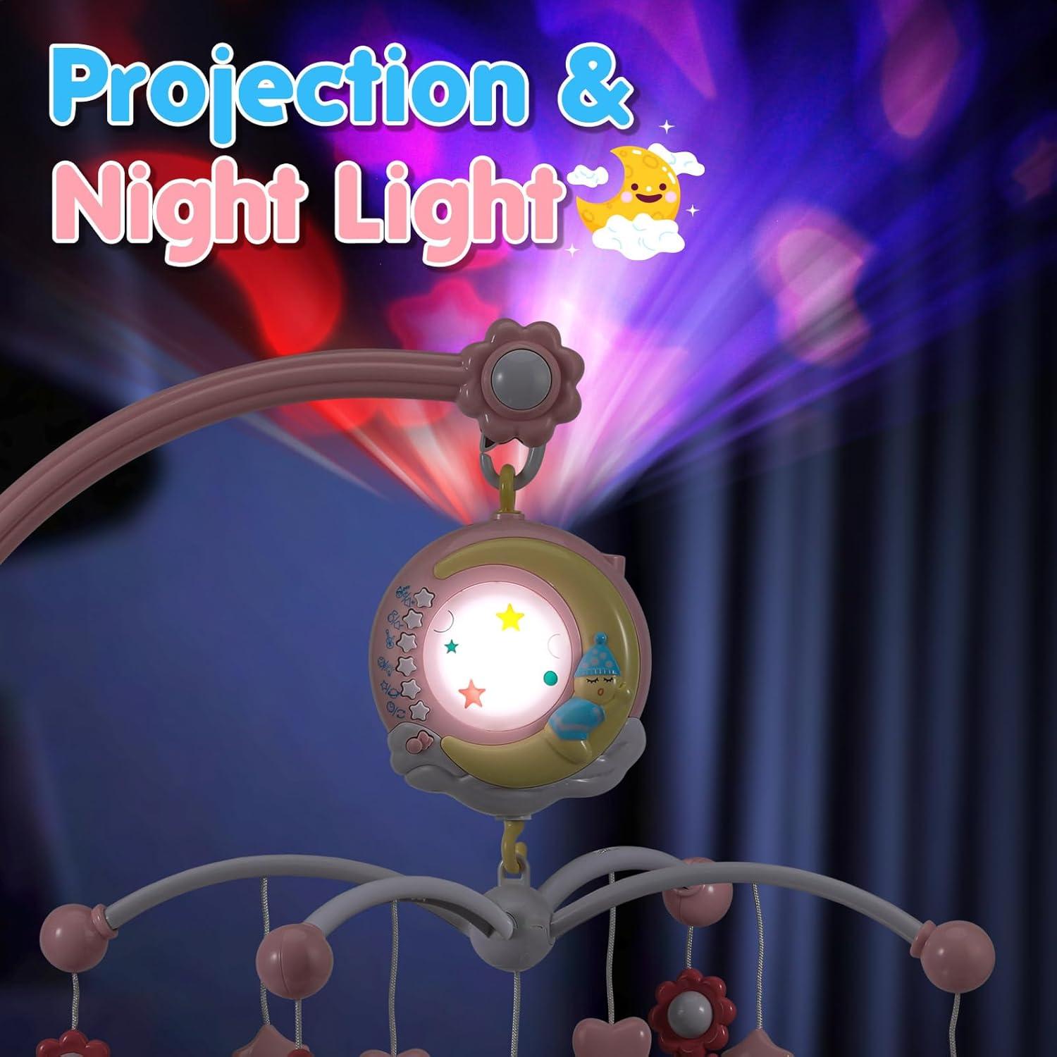 Móvil Musical para Cuna BOBCIN Rosa con Proyector y Luz