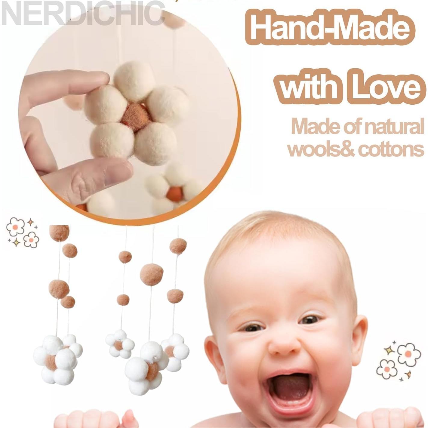 Baby Crib Mobile for Boys Girls, Boho Nursery Decor Mobile for Bassinet, Gender Neutral Mobile Crib Accessories for Infant Bedroom Hanging - Felt Daisy Flower Mobiles Newborn Gift