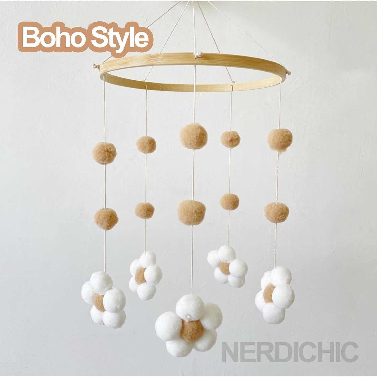 Baby Crib Mobile for Boys Girls, Boho Nursery Decor Mobile for Bassinet, Gender Neutral Mobile Crib Accessories for Infant Bedroom Hanging - Felt Daisy Flower Mobiles Newborn Gift