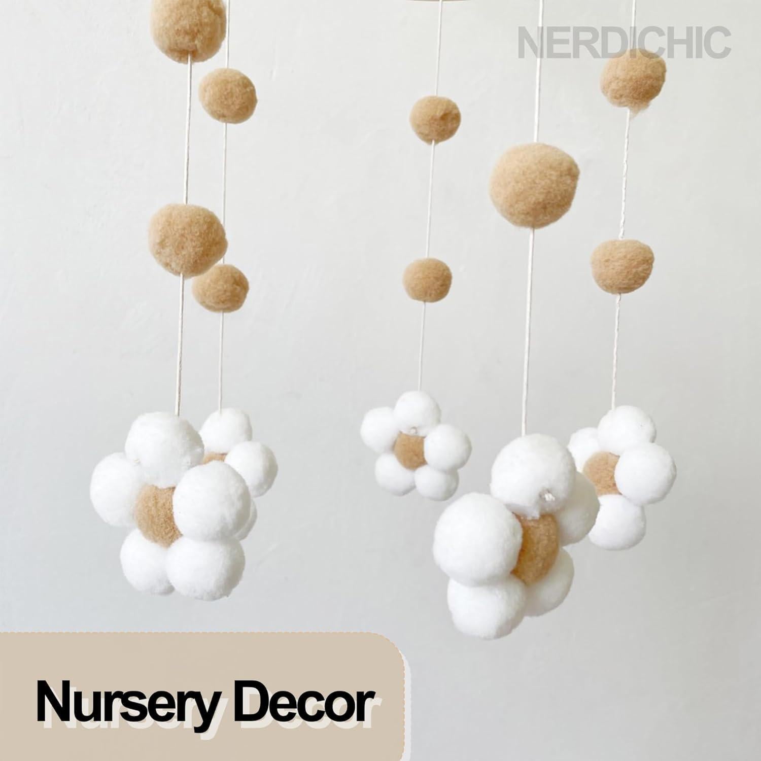 Baby Crib Mobile for Boys Girls, Boho Nursery Decor Mobile for Bassinet, Gender Neutral Mobile Crib Accessories for Infant Bedroom Hanging - Felt Daisy Flower Mobiles Newborn Gift