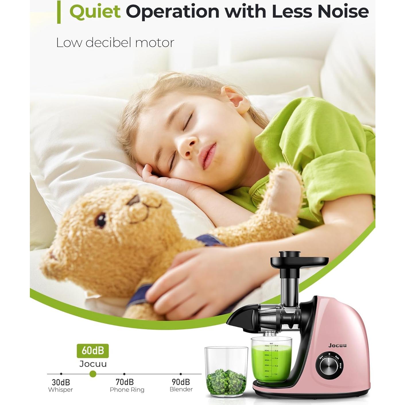 Extractor de Jugo Lento Jocuu Rosa Claro - 2 Velocidades, Silencioso