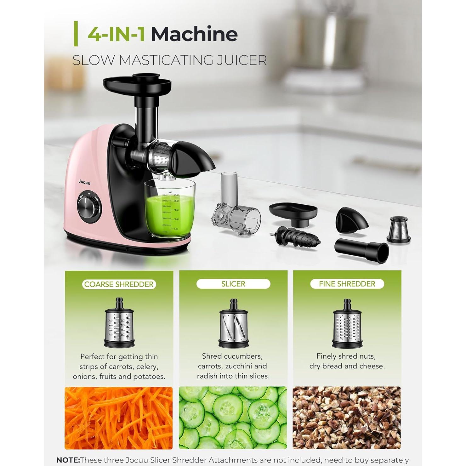 Extractor de Jugo Lento Jocuu Rosa Claro - 2 Velocidades, Silencioso