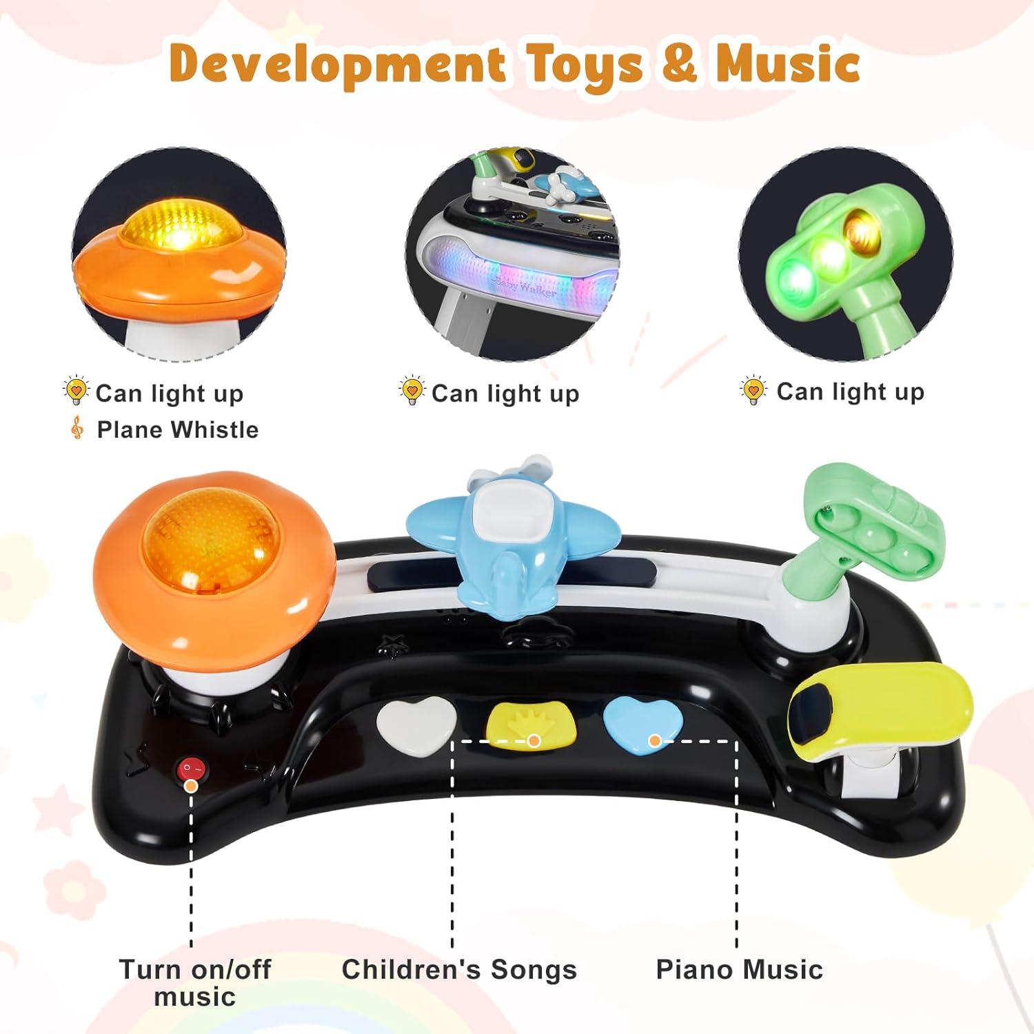 Andador 5 en 1 para Bebé Negro - Altura Ajustable y Musical