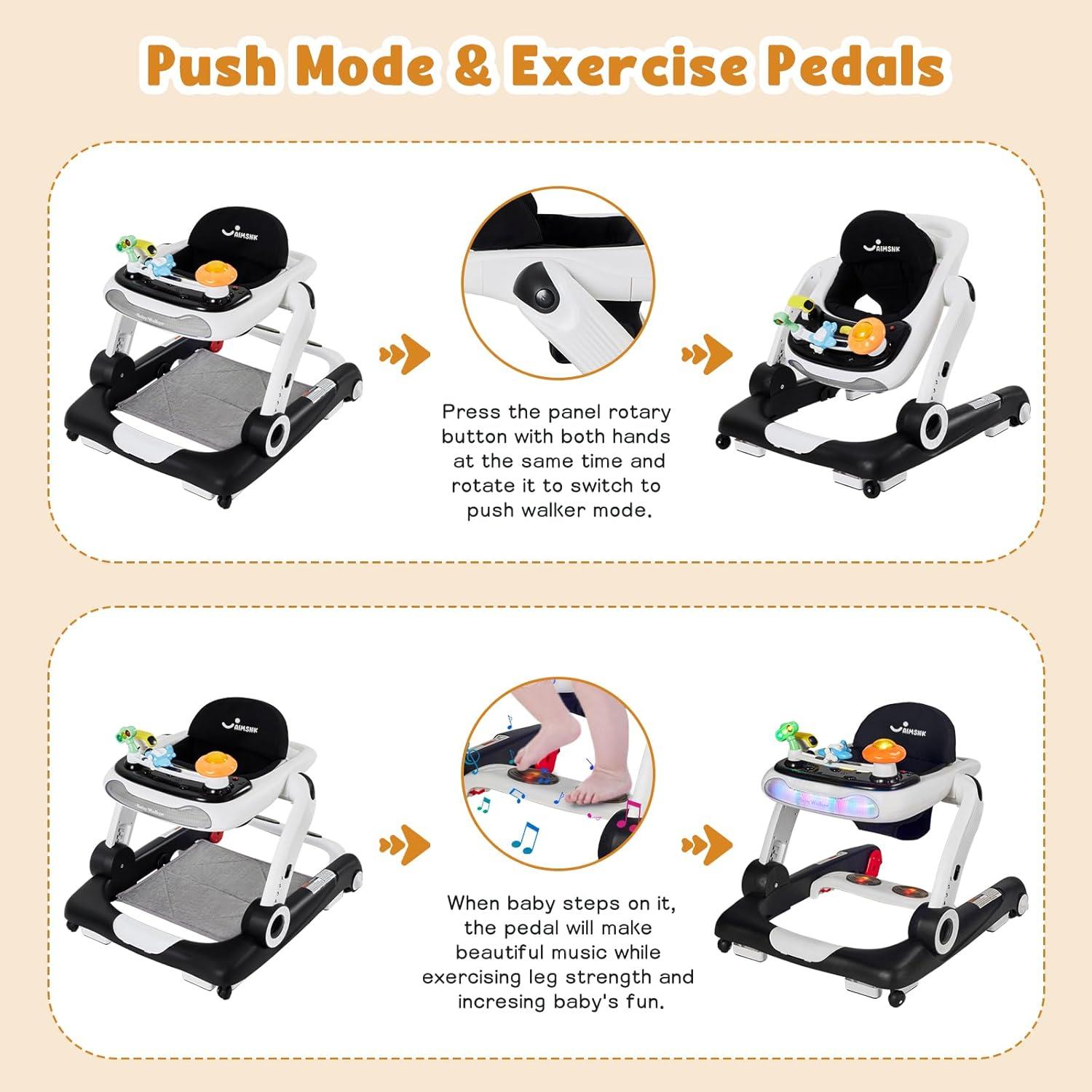 Andador 5 en 1 para Bebé Negro - Altura Ajustable y Musical