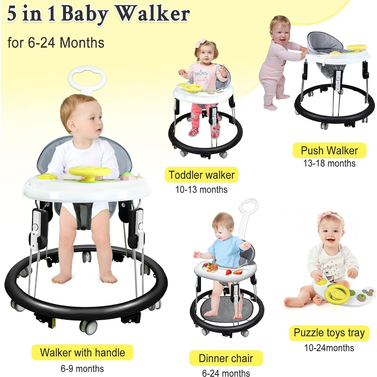 Andador Plegable para Bebés 5 en 1 con Ruedas y Música