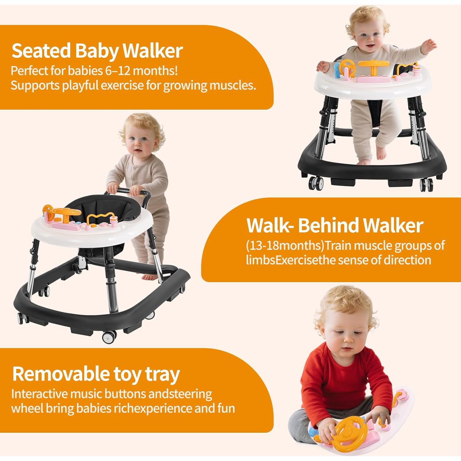 Andador Plegable para Bebés - 9 Alturas Ajustables, Centro de Actividades