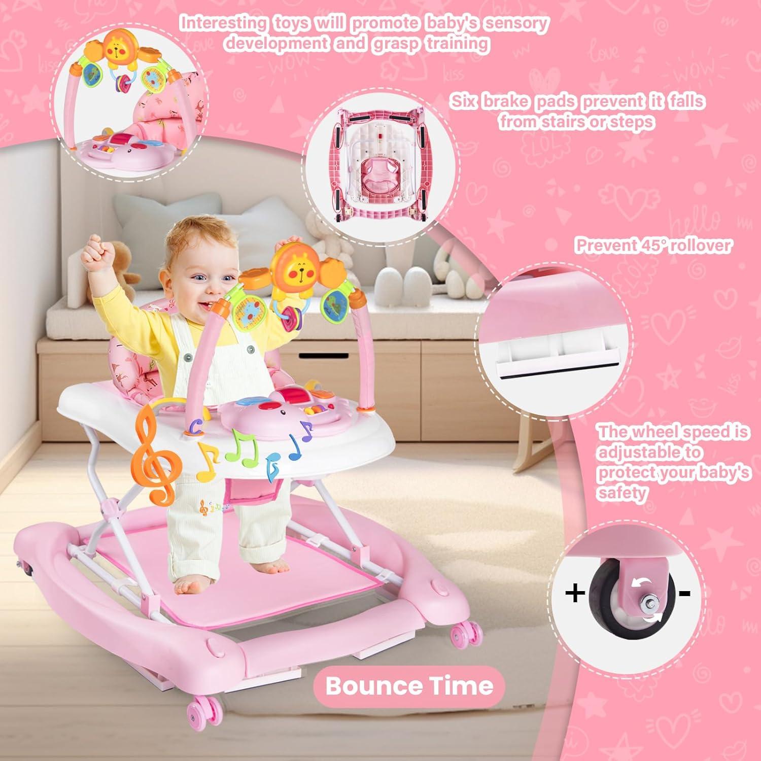 Andador Plegable 5 en 1 para Bebé Re-022 Rosa, Ajustable