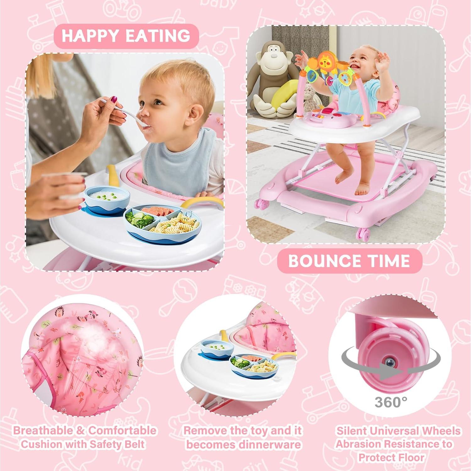 Andador Plegable 5 en 1 para Bebé Re-022 Rosa, Ajustable