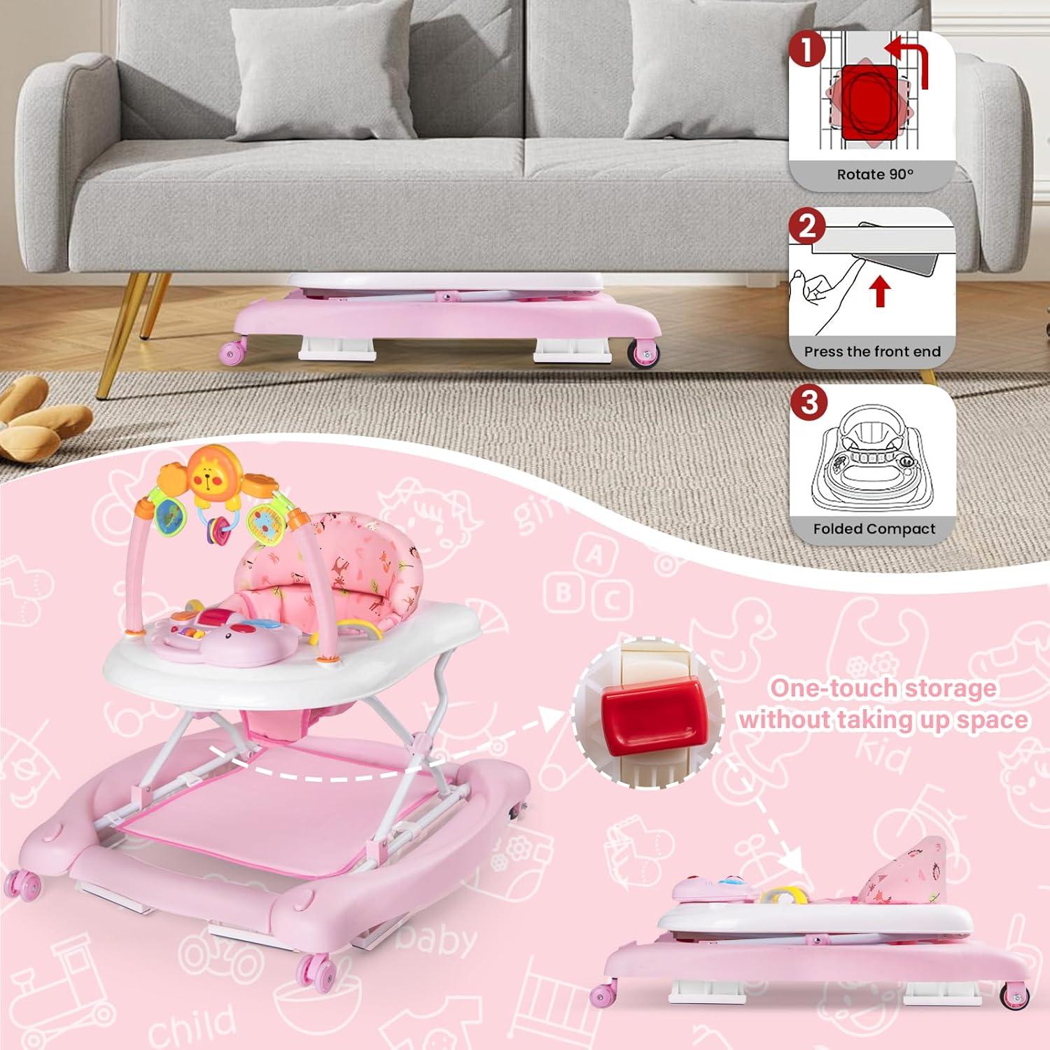 Andador Plegable 5 en 1 para Bebé Re-022 Rosa, Ajustable