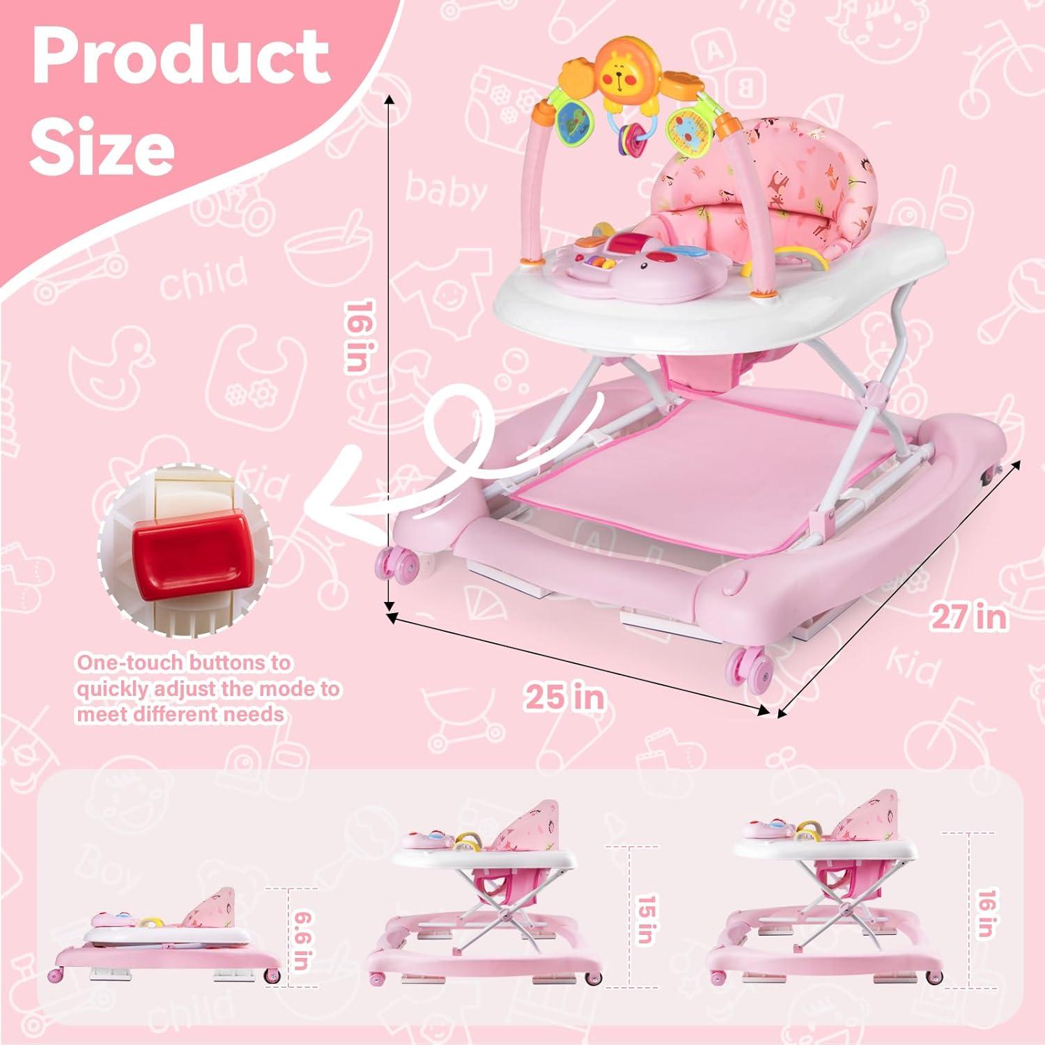 Andador Plegable 5 en 1 para Bebé Re-022 Rosa, Ajustable