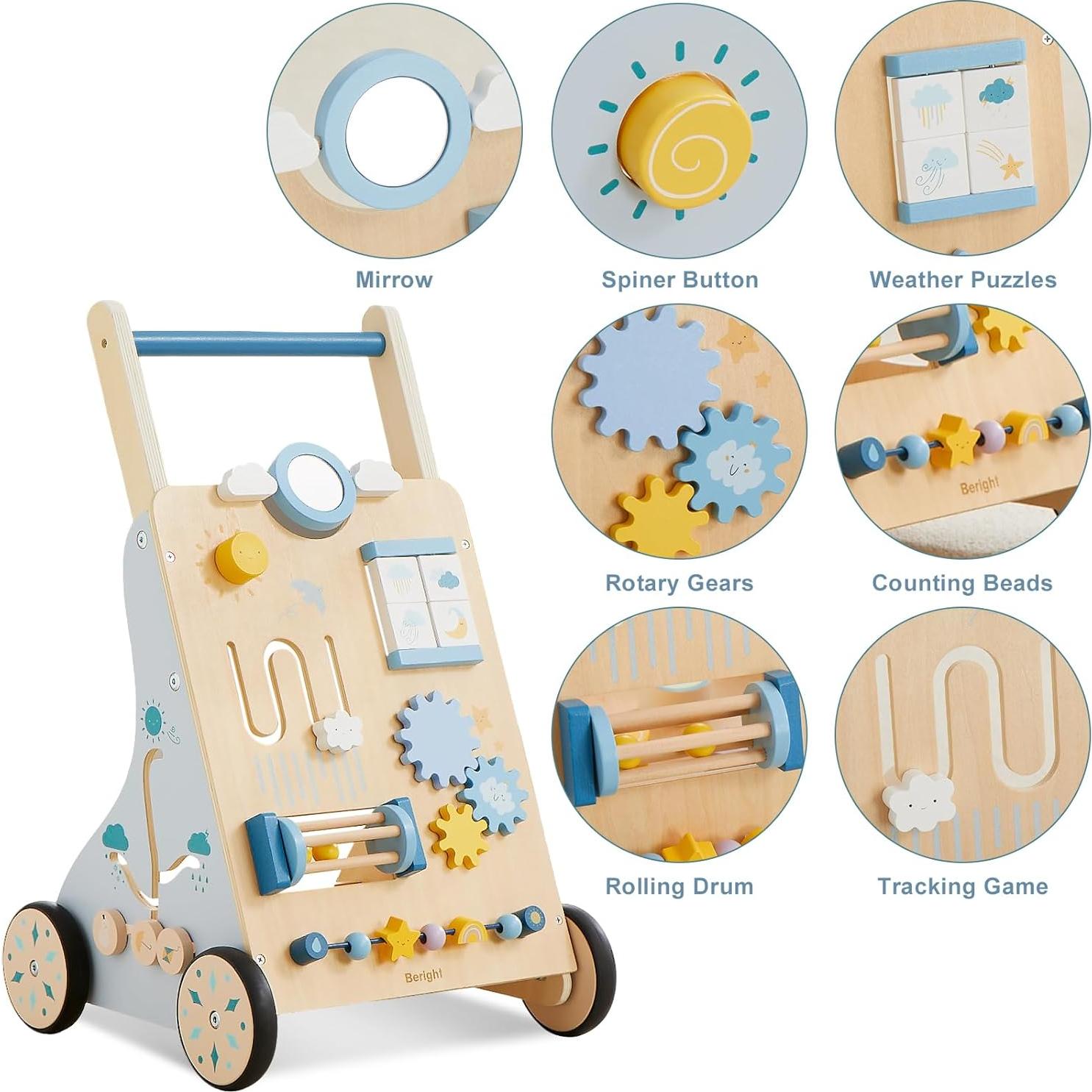 Andador de Madera Beright para Bebés con Actividades - 33x30x56cm