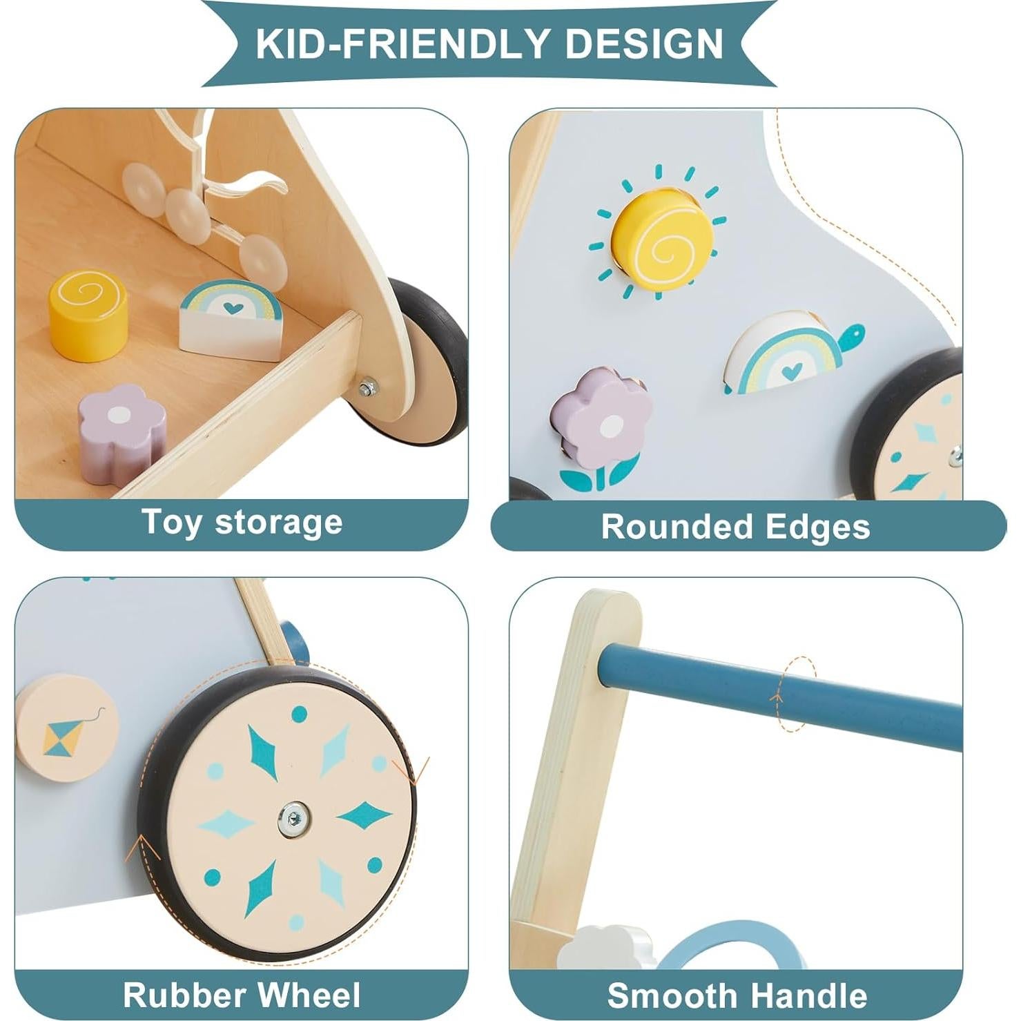 Andador de Madera Beright para Bebés con Actividades - 33x30x56cm