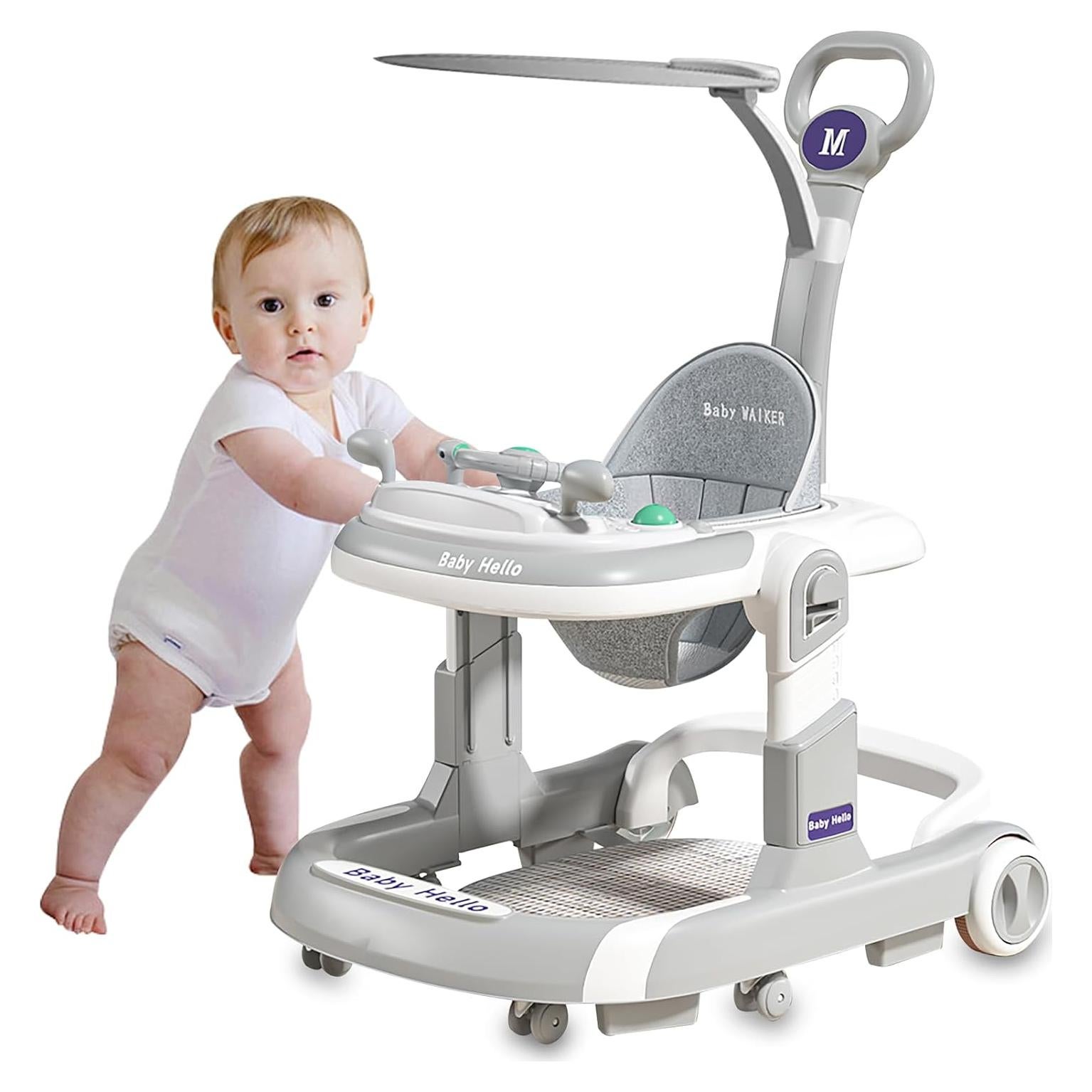 Andador Plegable 3-en-1 Coche para Bebés 6-18 Meses Gris