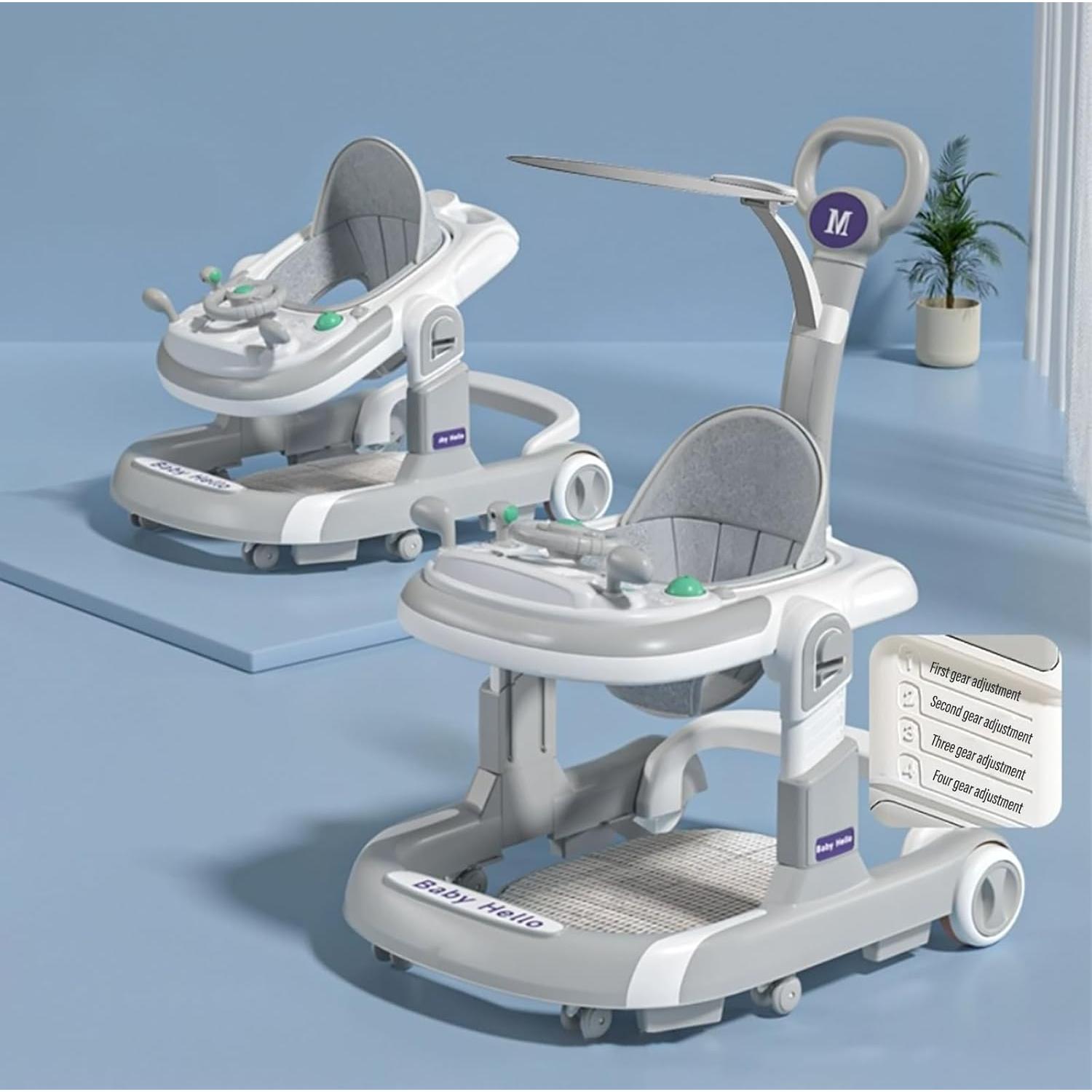 Andador Plegable 3-en-1 Coche para Bebés 6-18 Meses Gris