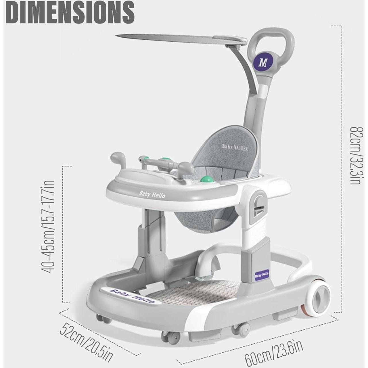 Andador Plegable 3-en-1 Coche para Bebés 6-18 Meses Gris