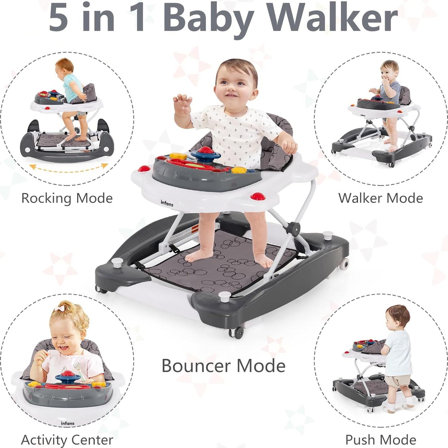 Andador 5 en 1 INFANS para Bebés Ajustable con Música y Cojín Lavable