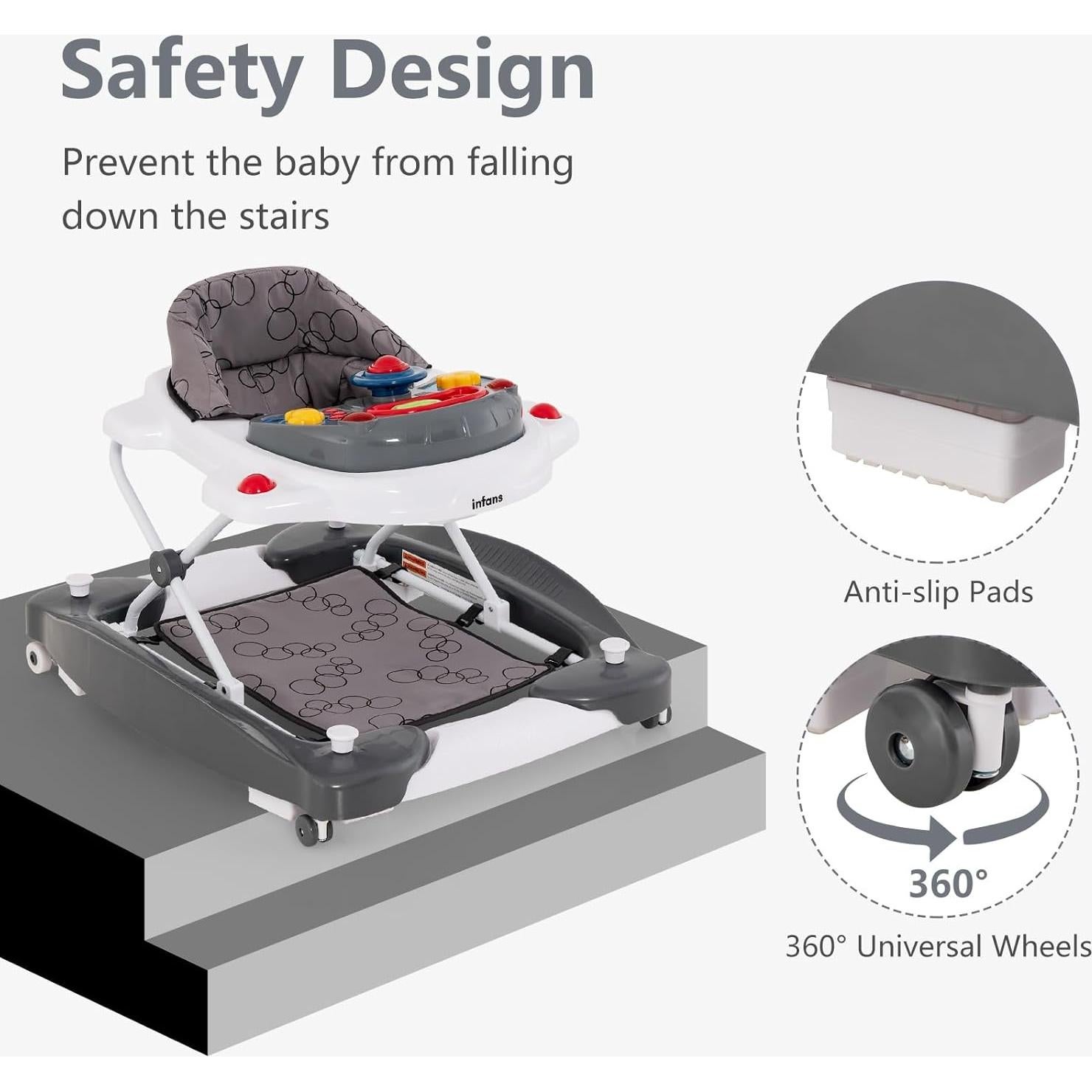 Andador 5 en 1 INFANS para Bebés Ajustable con Música y Cojín Lavable