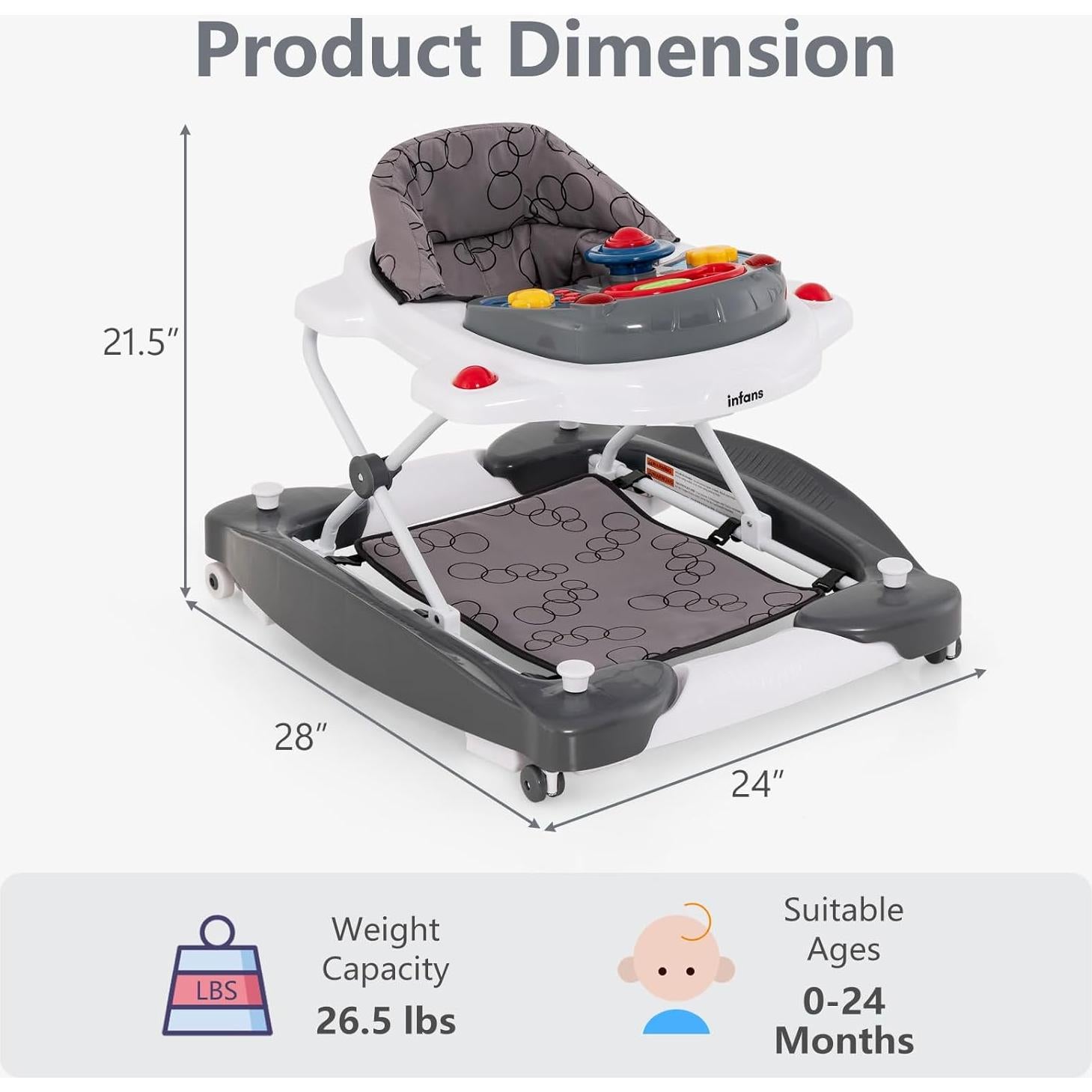 Andador 5 en 1 INFANS para Bebés Ajustable con Música y Cojín Lavable