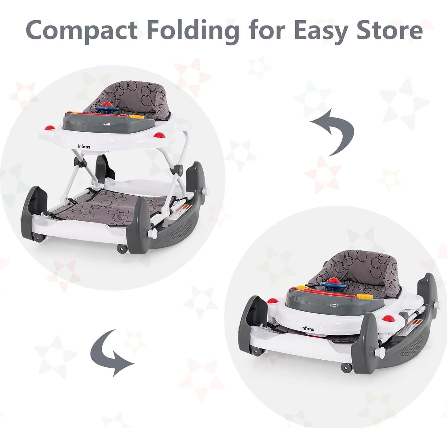 Andador 5 en 1 INFANS para Bebés Ajustable con Música y Cojín Lavable