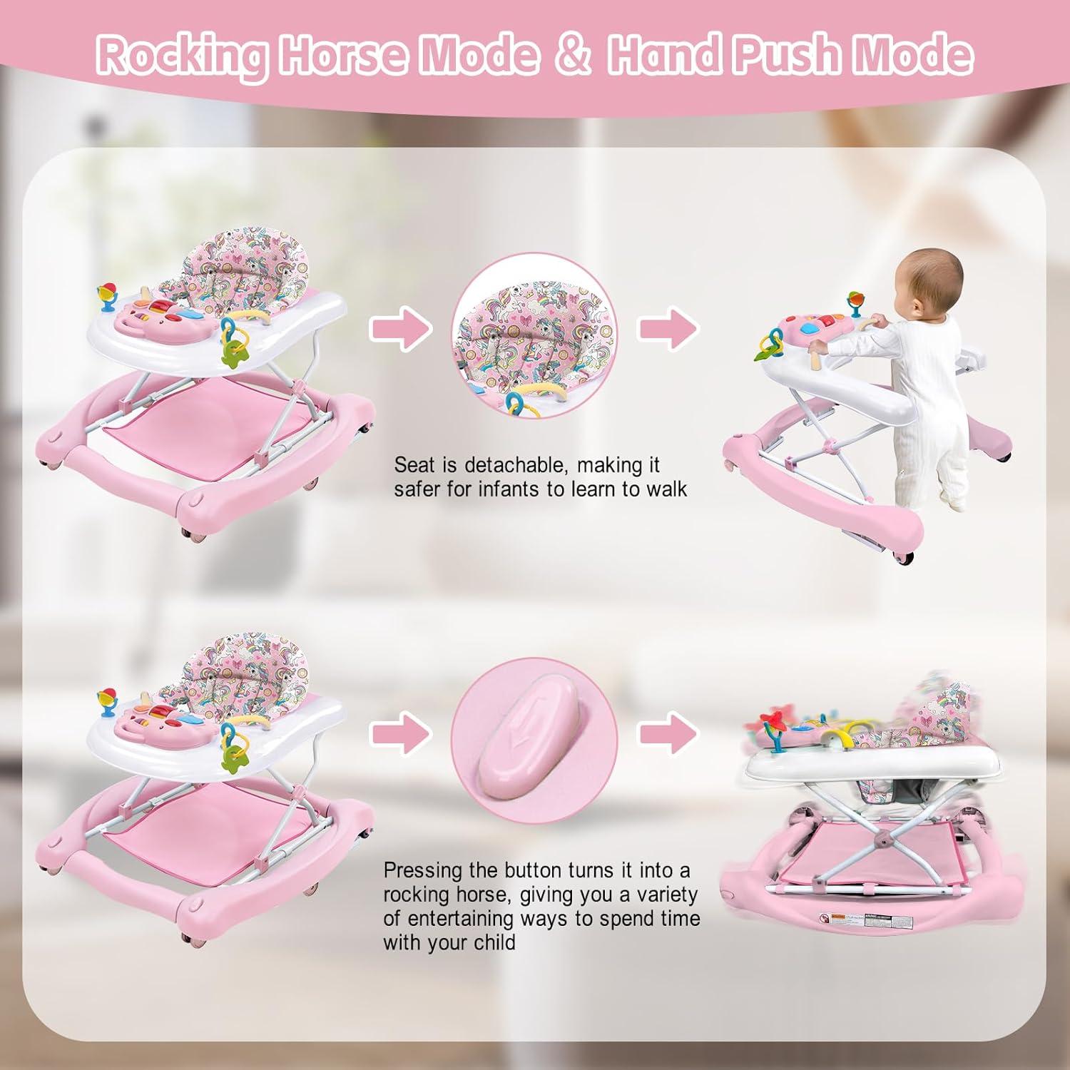 Andador Plegable 5 en 1 Rosa - W2233DU2, Altura Ajustable