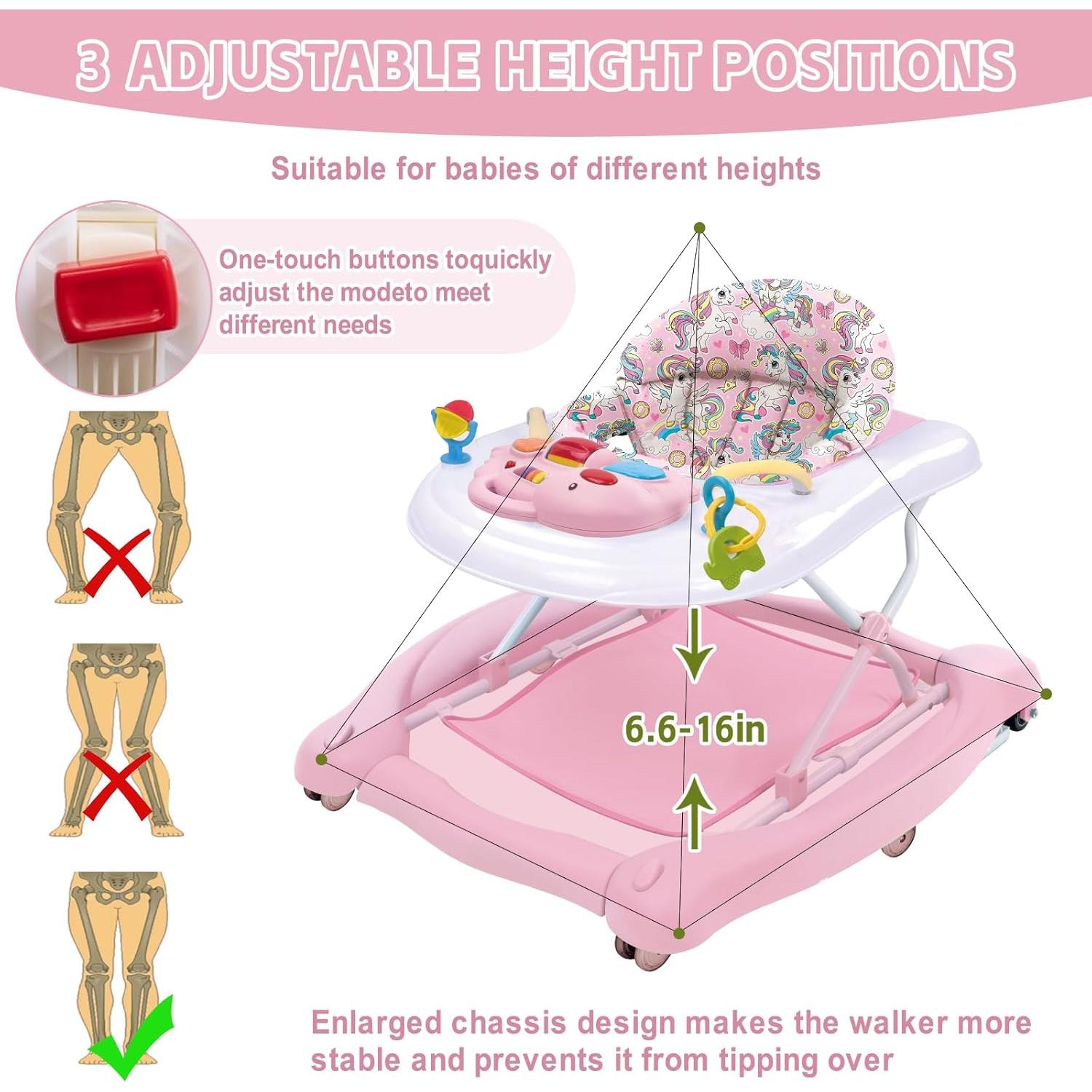 Andador Plegable 5 en 1 Rosa - W2233DU2, Altura Ajustable