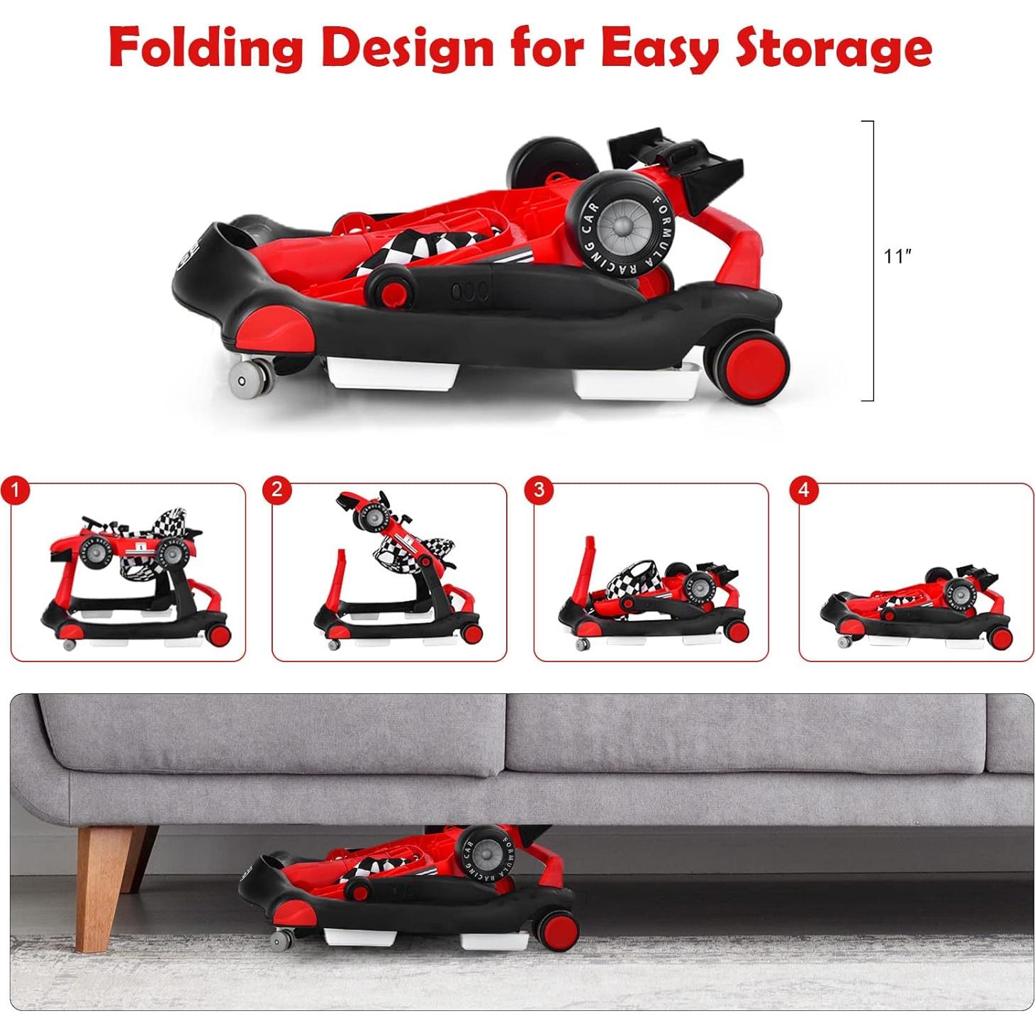 Andador 4-en-1 HONEY JOY para Bebés Rojo, 3 Alturas Ajustables