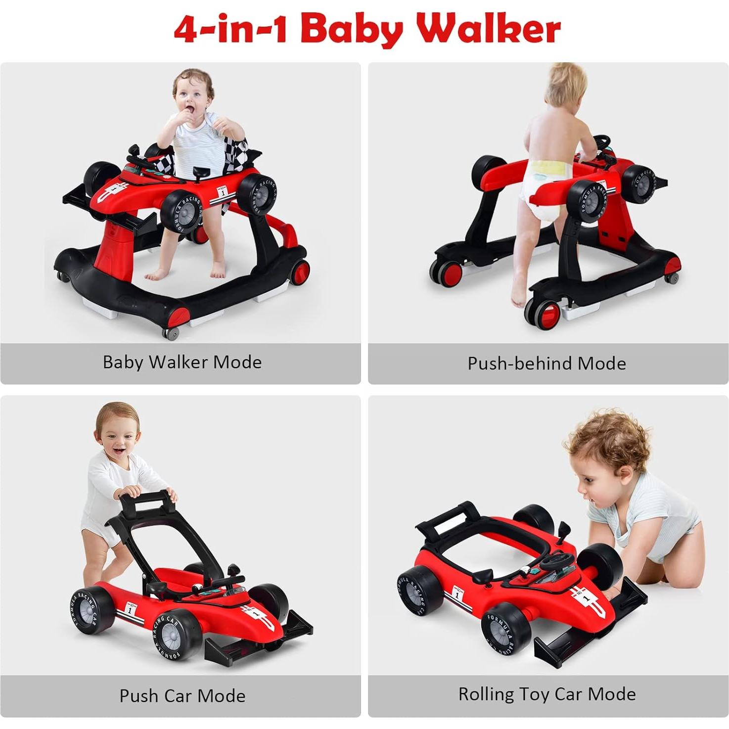 Andador 4-en-1 HONEY JOY para Bebés Rojo, 3 Alturas Ajustables