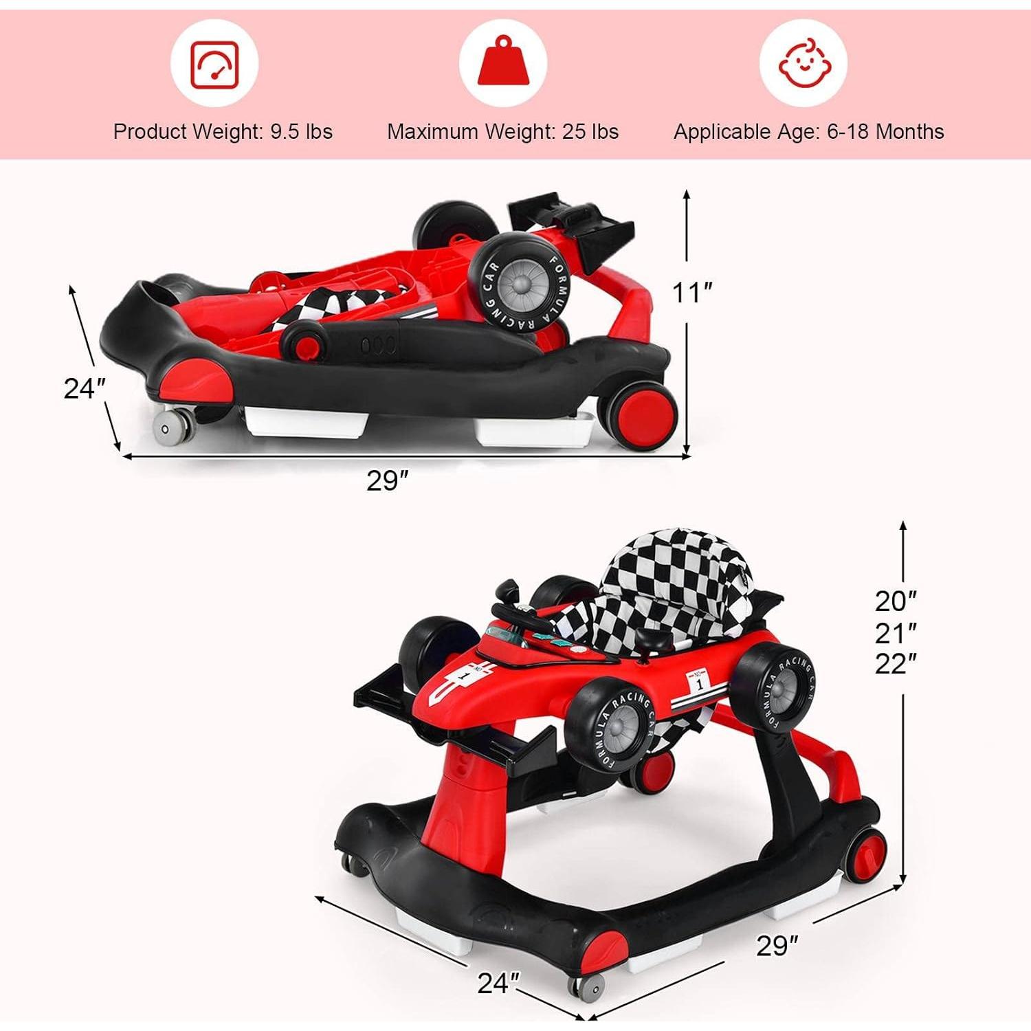 Andador 4-en-1 HONEY JOY para Bebés Rojo, 3 Alturas Ajustables