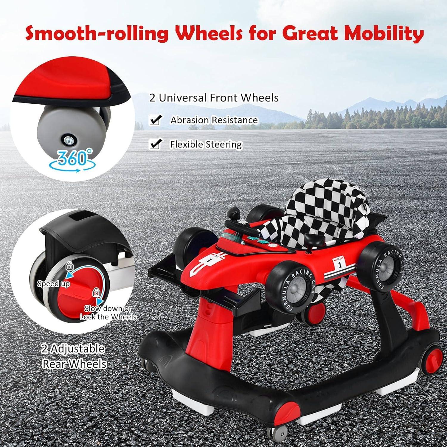 Andador 4-en-1 HONEY JOY para Bebés Rojo, 3 Alturas Ajustables