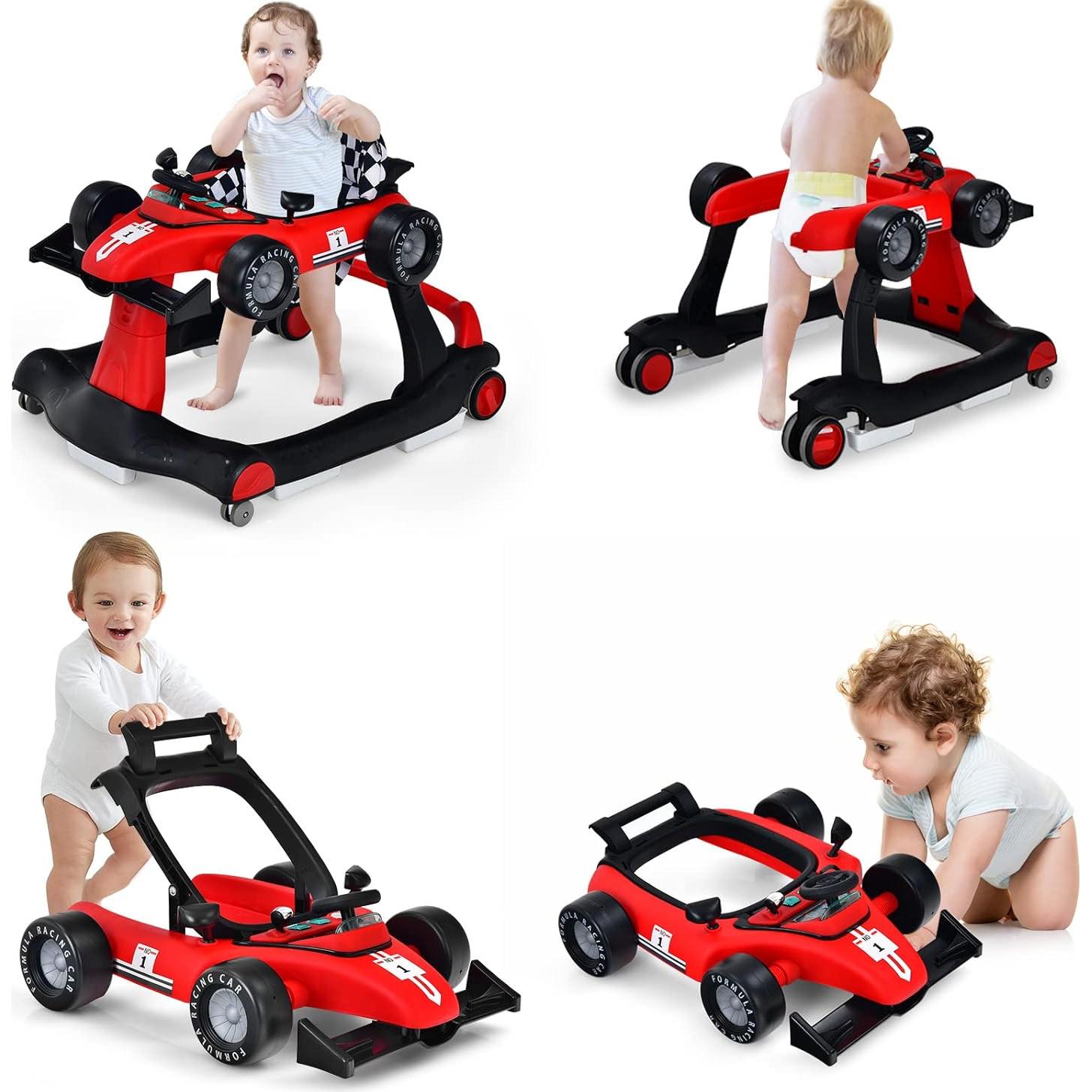 Andador 4-en-1 HONEY JOY para Bebés Rojo, 3 Alturas Ajustables