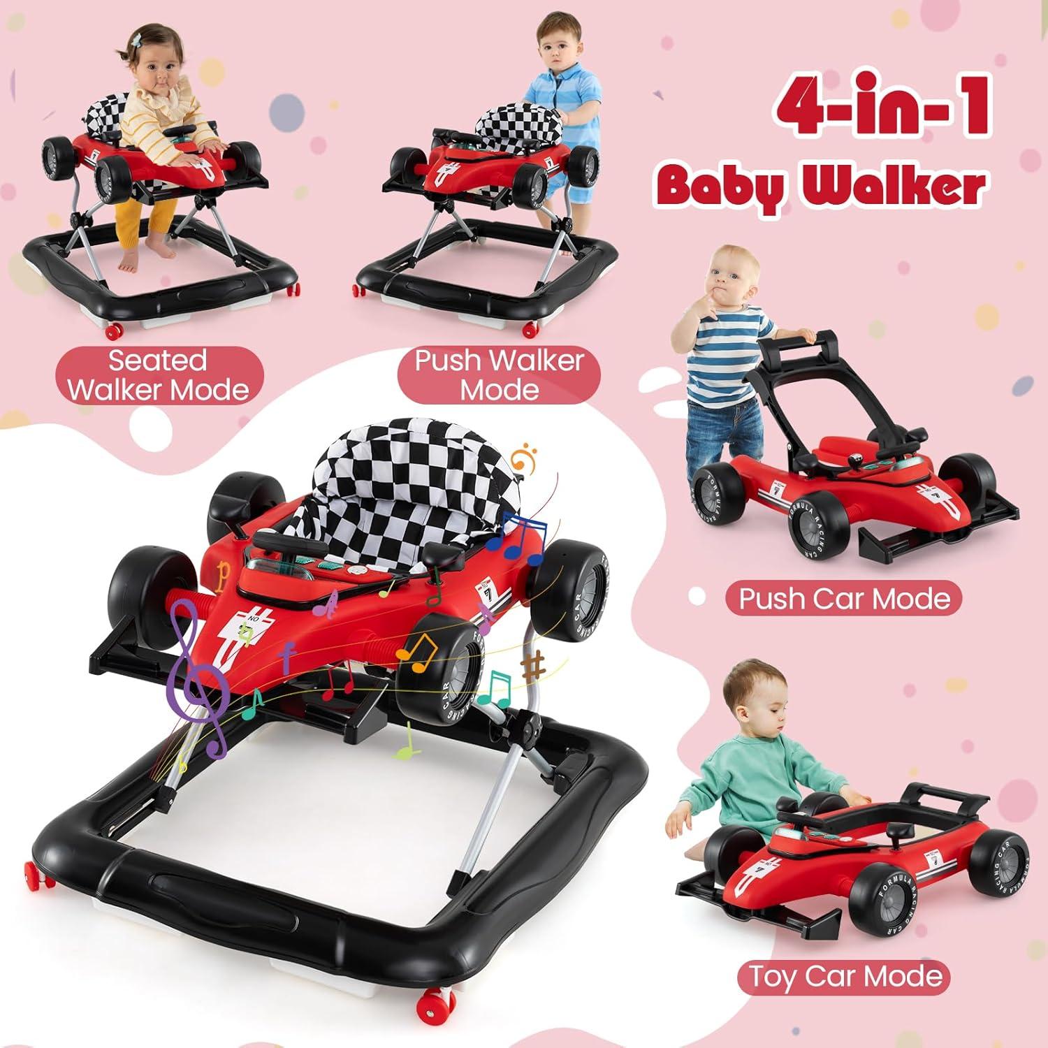 Andador HONEY JOY 4 en 1 Plegable para Bebés Ajustable Rojo