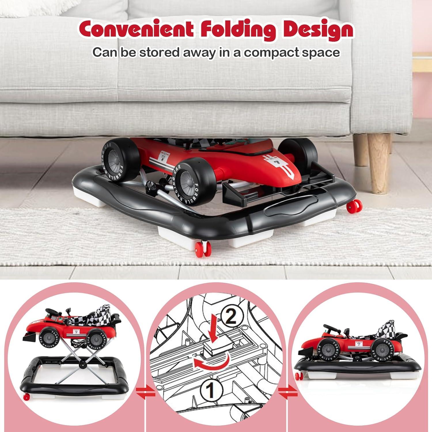 Andador HONEY JOY 4 en 1 Plegable para Bebés Ajustable Rojo