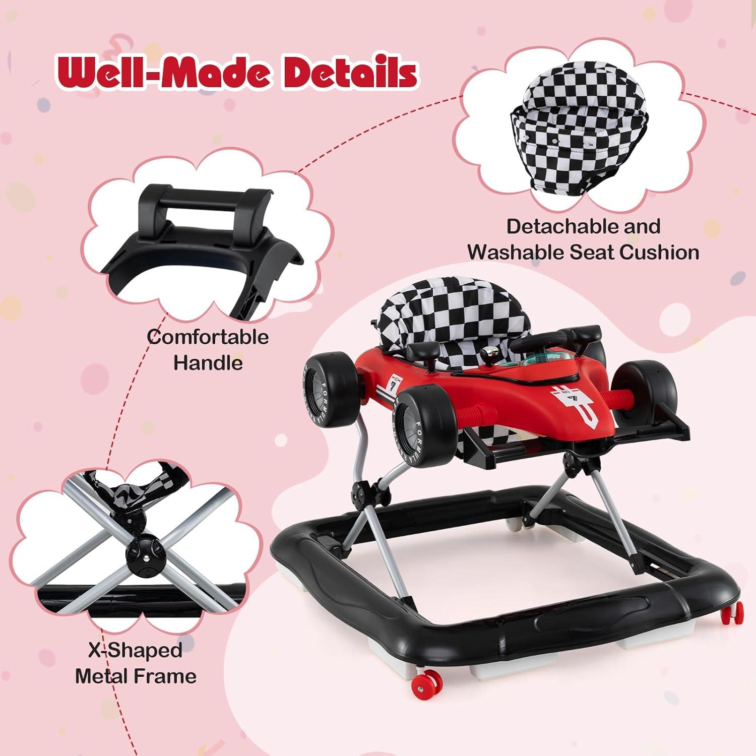 Andador HONEY JOY 4 en 1 Plegable para Bebés Ajustable Rojo