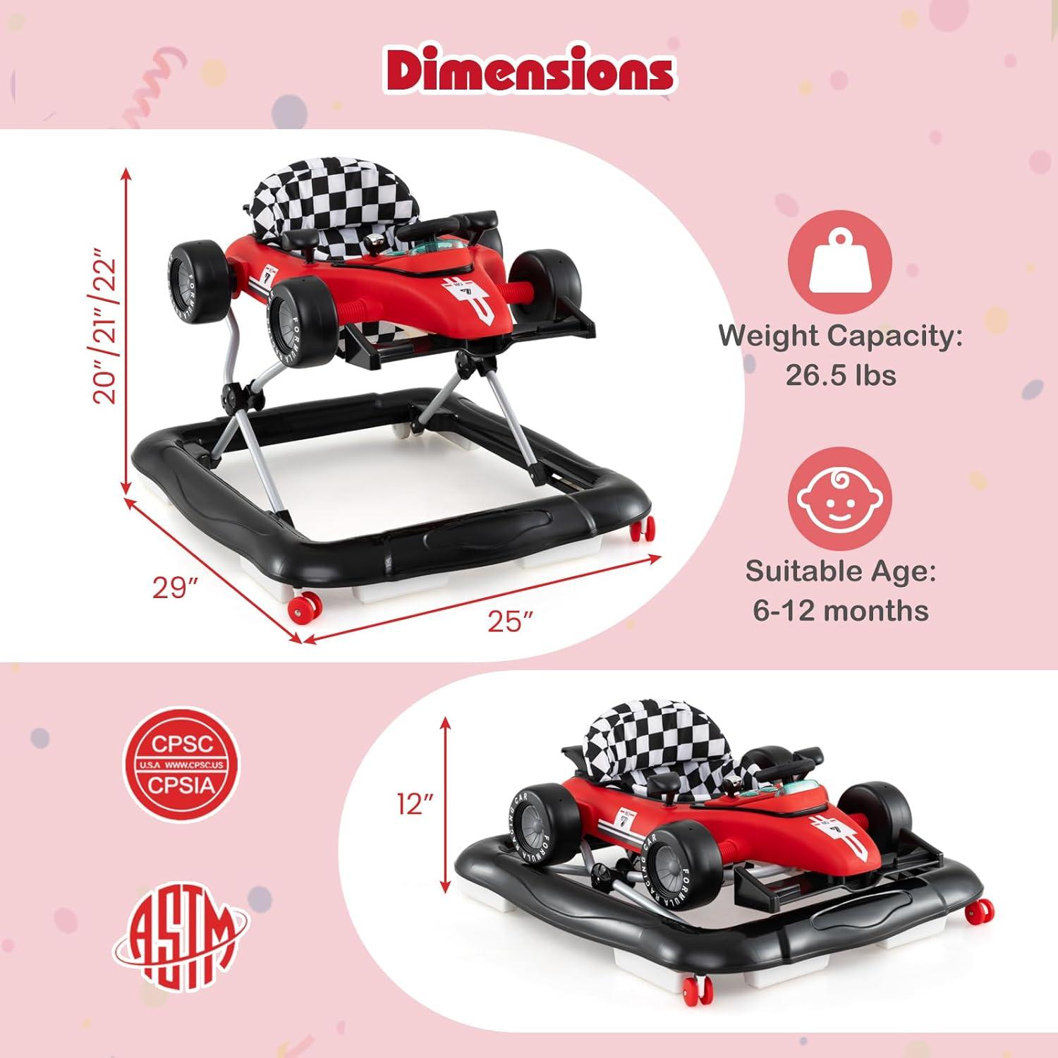 Andador HONEY JOY 4 en 1 Plegable para Bebés Ajustable Rojo