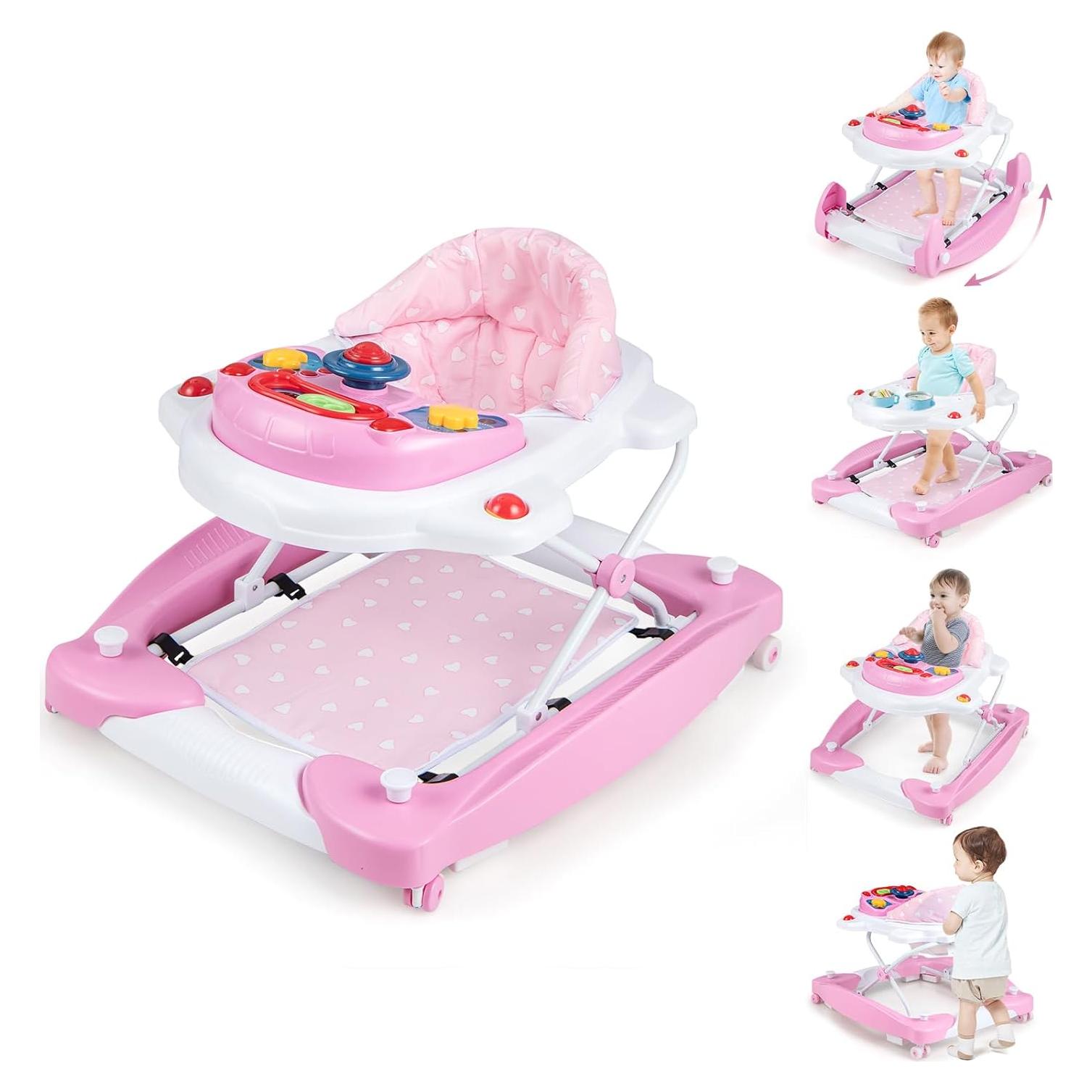 Andador 6-en-1 BABY JOY Plegable Rosa con Música y Luces
