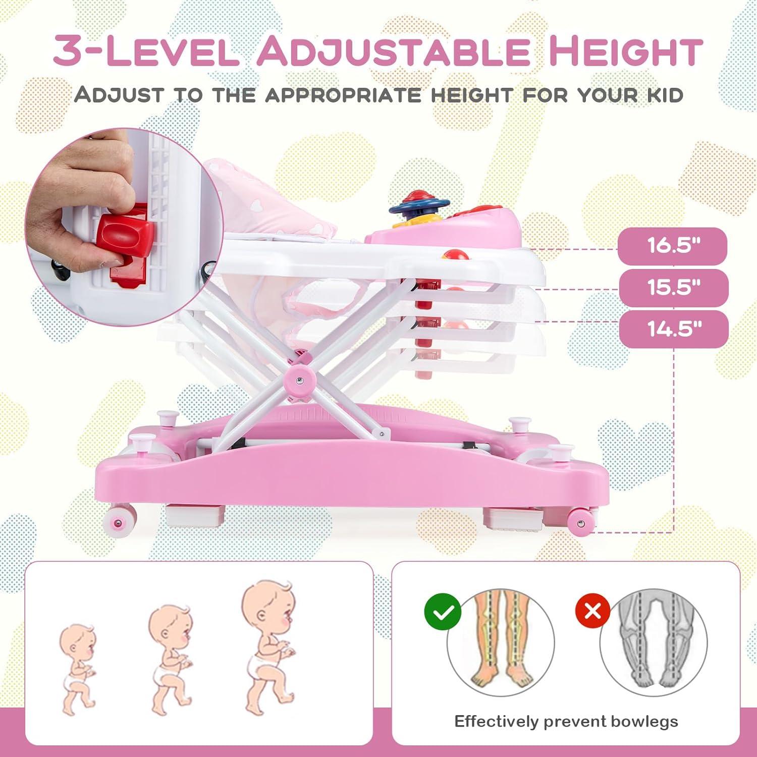 Andador 6-en-1 BABY JOY Plegable Rosa con Música y Luces