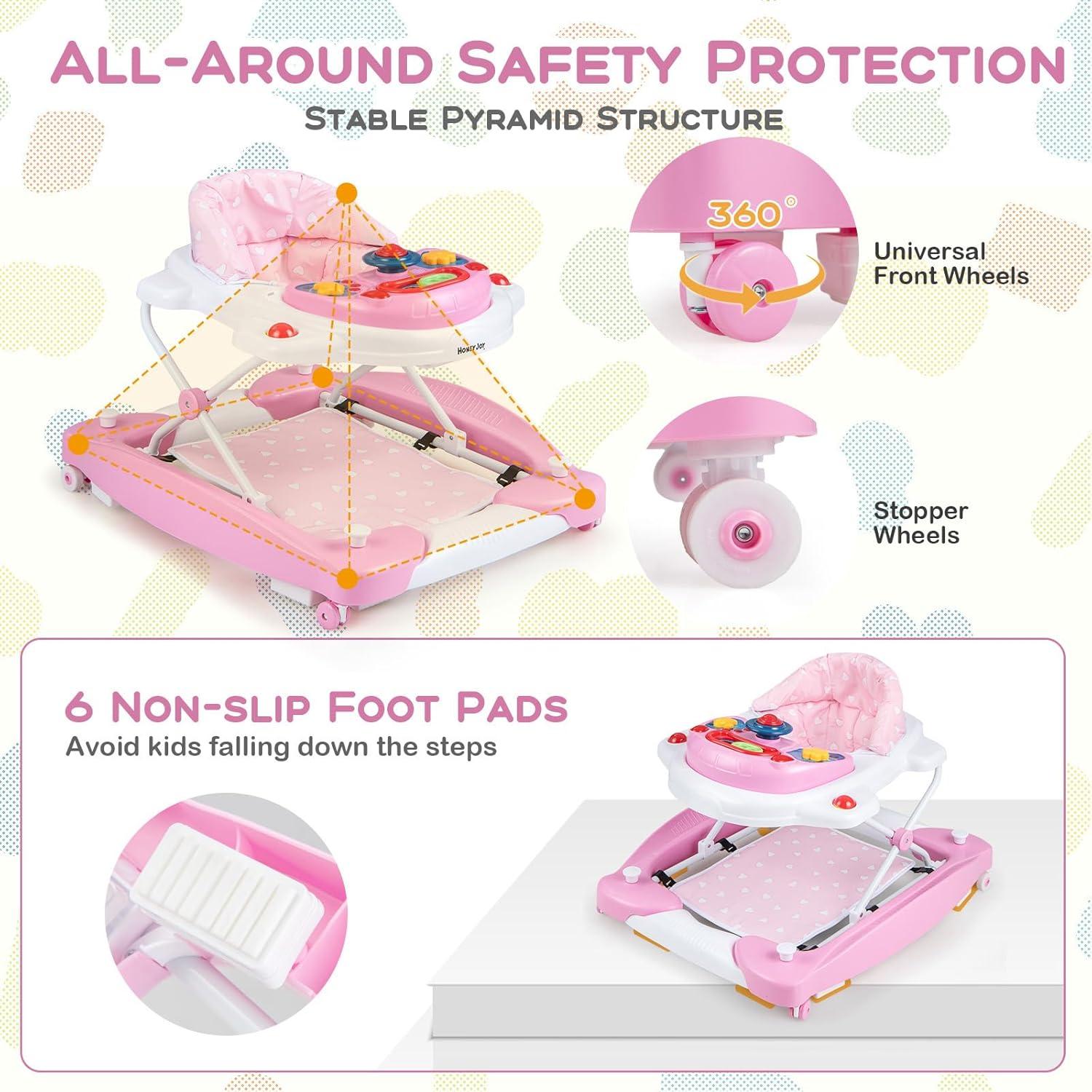 Andador 6-en-1 BABY JOY Plegable Rosa con Música y Luces