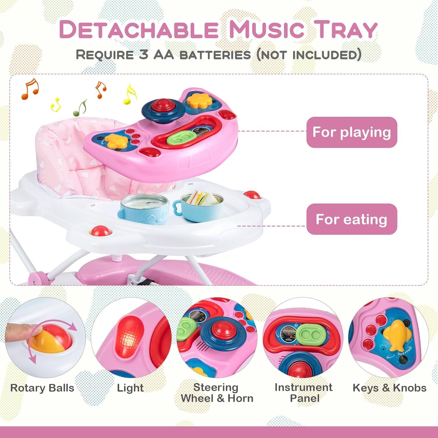 Andador 6-en-1 BABY JOY Plegable Rosa con Música y Luces