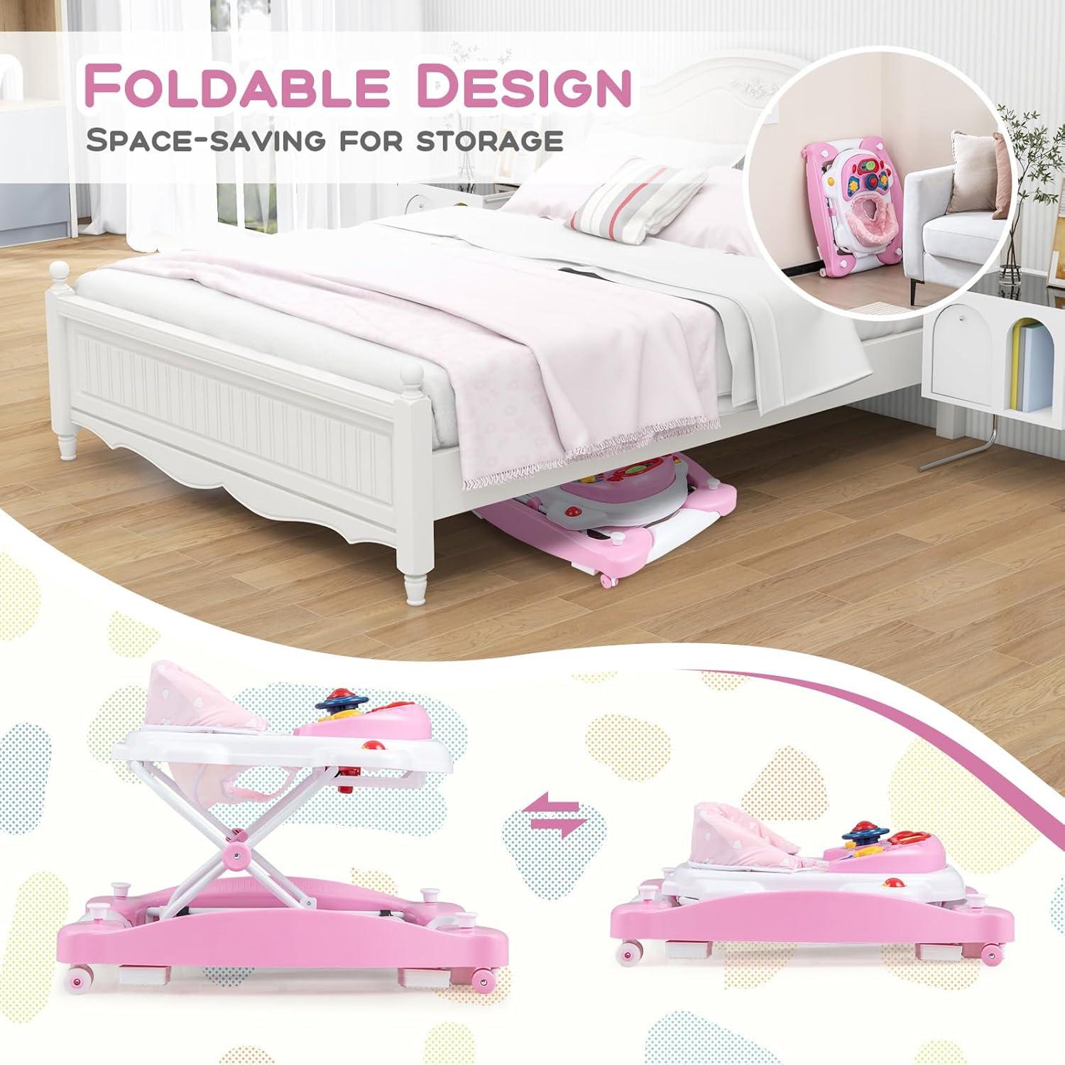 Andador 6-en-1 BABY JOY Plegable Rosa con Música y Luces