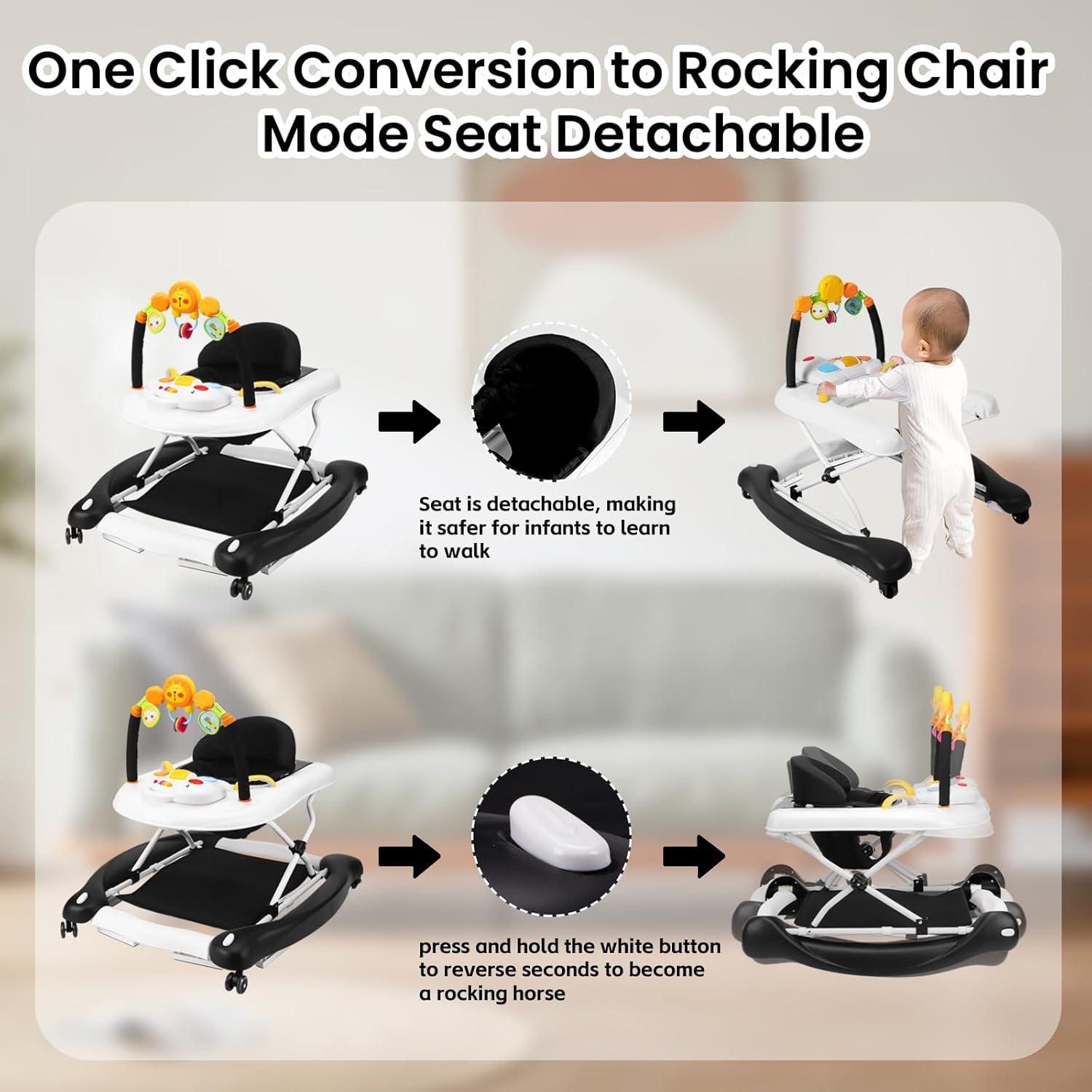 Andador Plegable 5-en-1 para Bebé Negro - Ajustable y Seguro