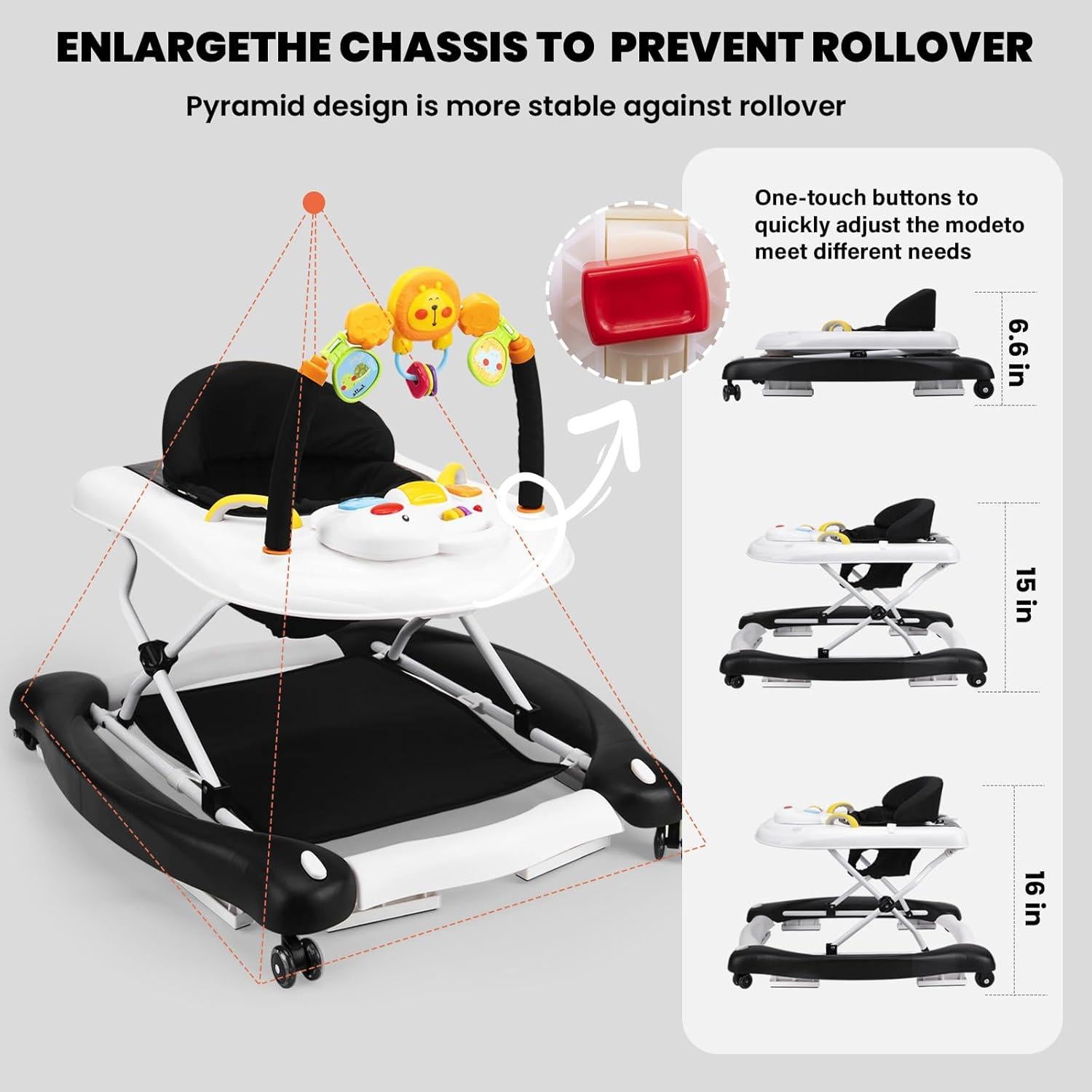 Andador Plegable 5-en-1 para Bebé Negro - Ajustable y Seguro