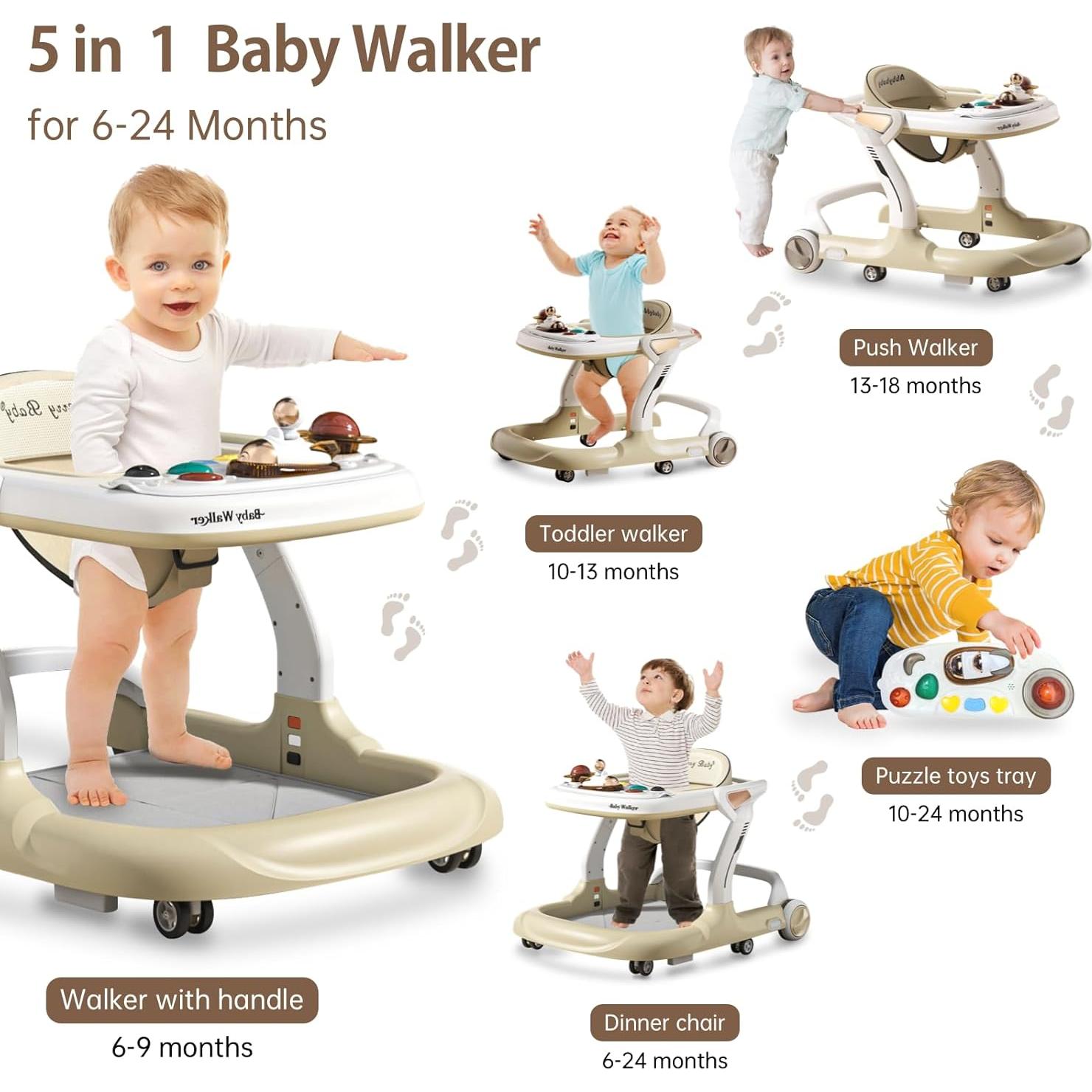 Andador para Bebés Aobalvn 5 en 1 con Música y Luces Amarillo