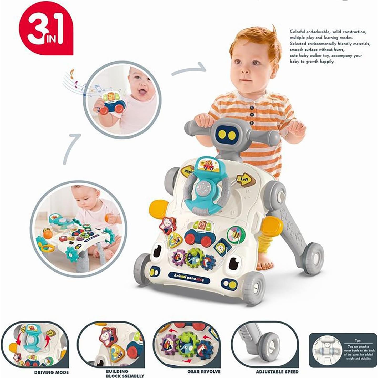 Andador 3 en 1 Gris para Bebés - Mesa de Juegos y Juguete