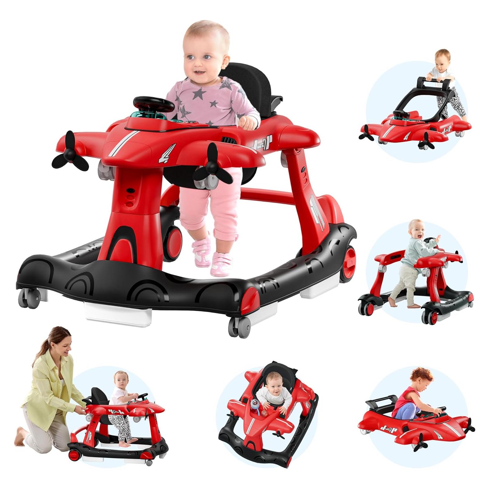 Andador 6-en-1 Xilingol para Bebés Rojo, Altura Ajustable, Música