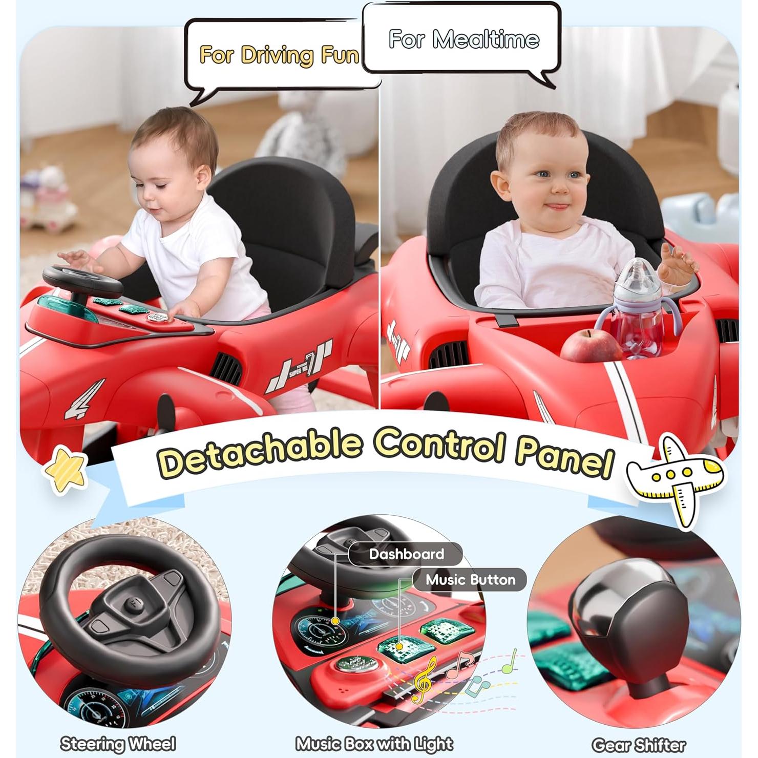 Andador 6-en-1 Xilingol para Bebés Rojo, Altura Ajustable, Música